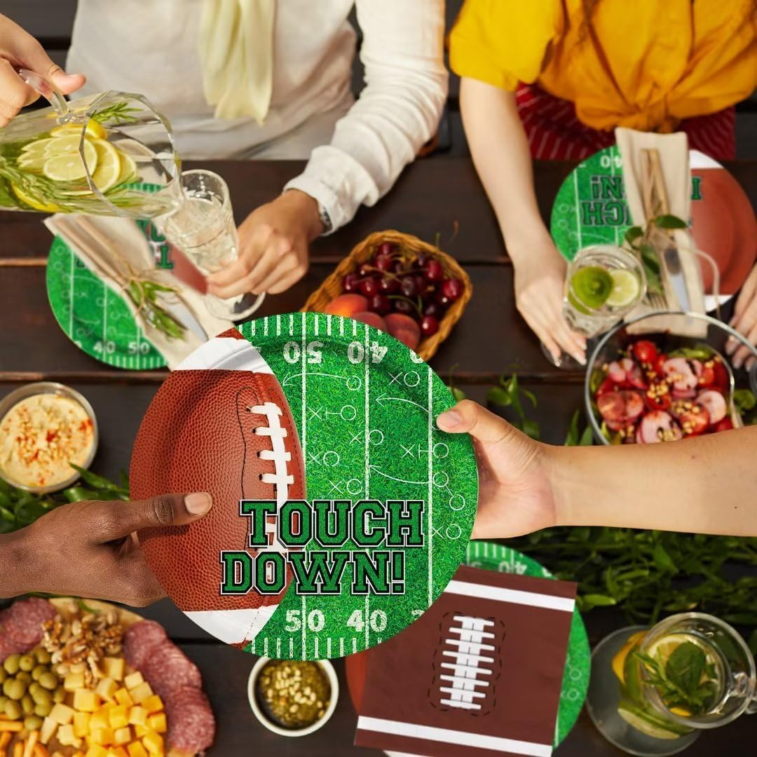 Gatherfun Football Party Supplies Kit Serve 24,Includes Dinner Plates, Dessert Napkins, Cups,Banner and Touchdown Tablecloth for Birthday Gameday Tailgate Decorations, Green (2023053002) - Image 4