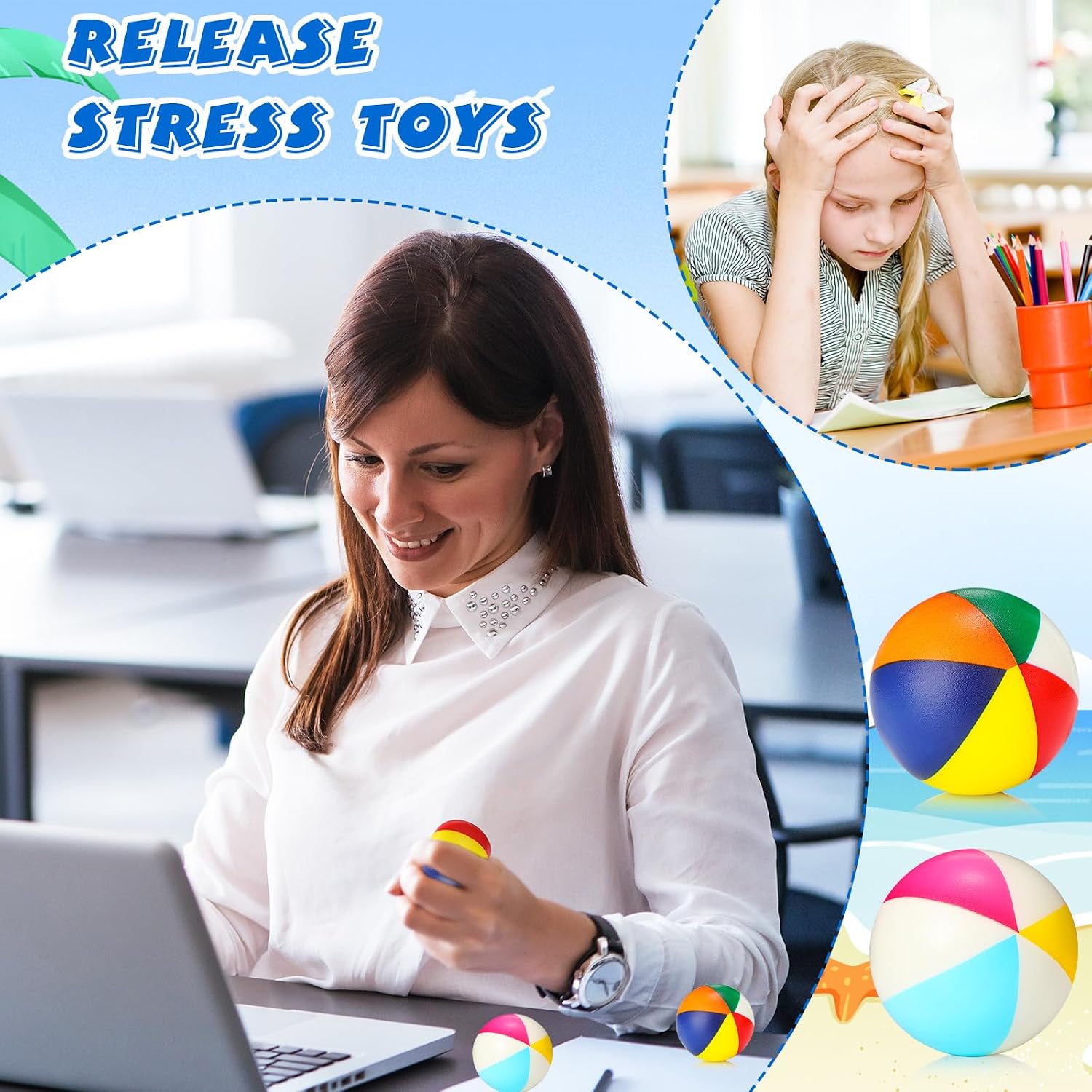 Jerify 24 Pcs Mini Beach Stress Balls 2.5 Inch Foam PU Relief Stress Ball Mini Rainbow Blow Up Beach Balls Toys for Girls Boys Birthday Beach Hawaiian Party Favors Summer Pool Games (Mix Color) - Image 4