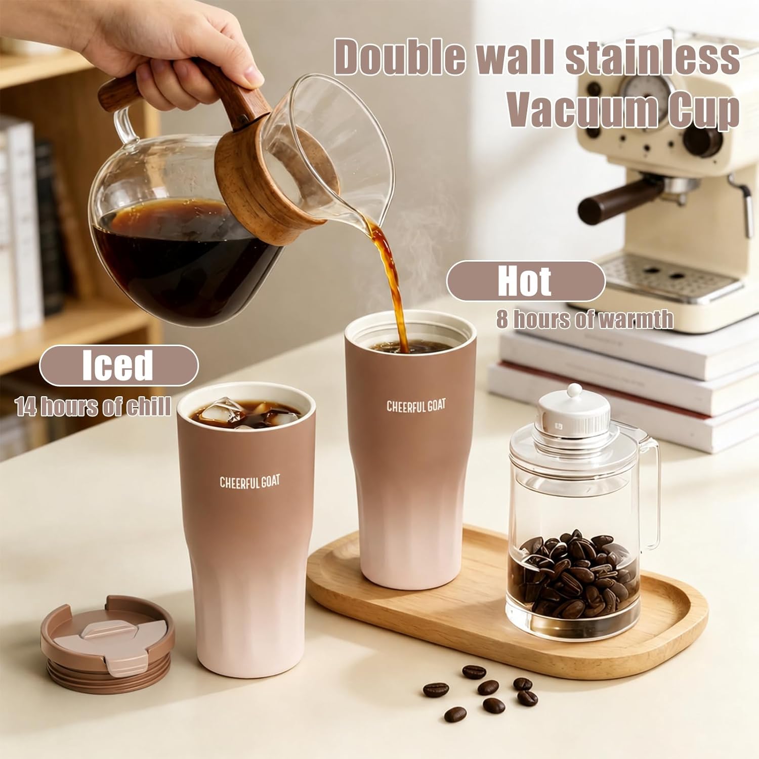 CHEERFUL GOAT Ceramic Lined Coffee Travel Mug – Stainless Steel Travel Coffee Tumbler with Ceramic Liner, with lid, 21 OZ Cup for Hot and Cold Water Coffee at Home, Office, or On the Go (Latte Ombre) - Image 8
