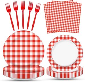100 Pcs Red White Gingham Party Sup...