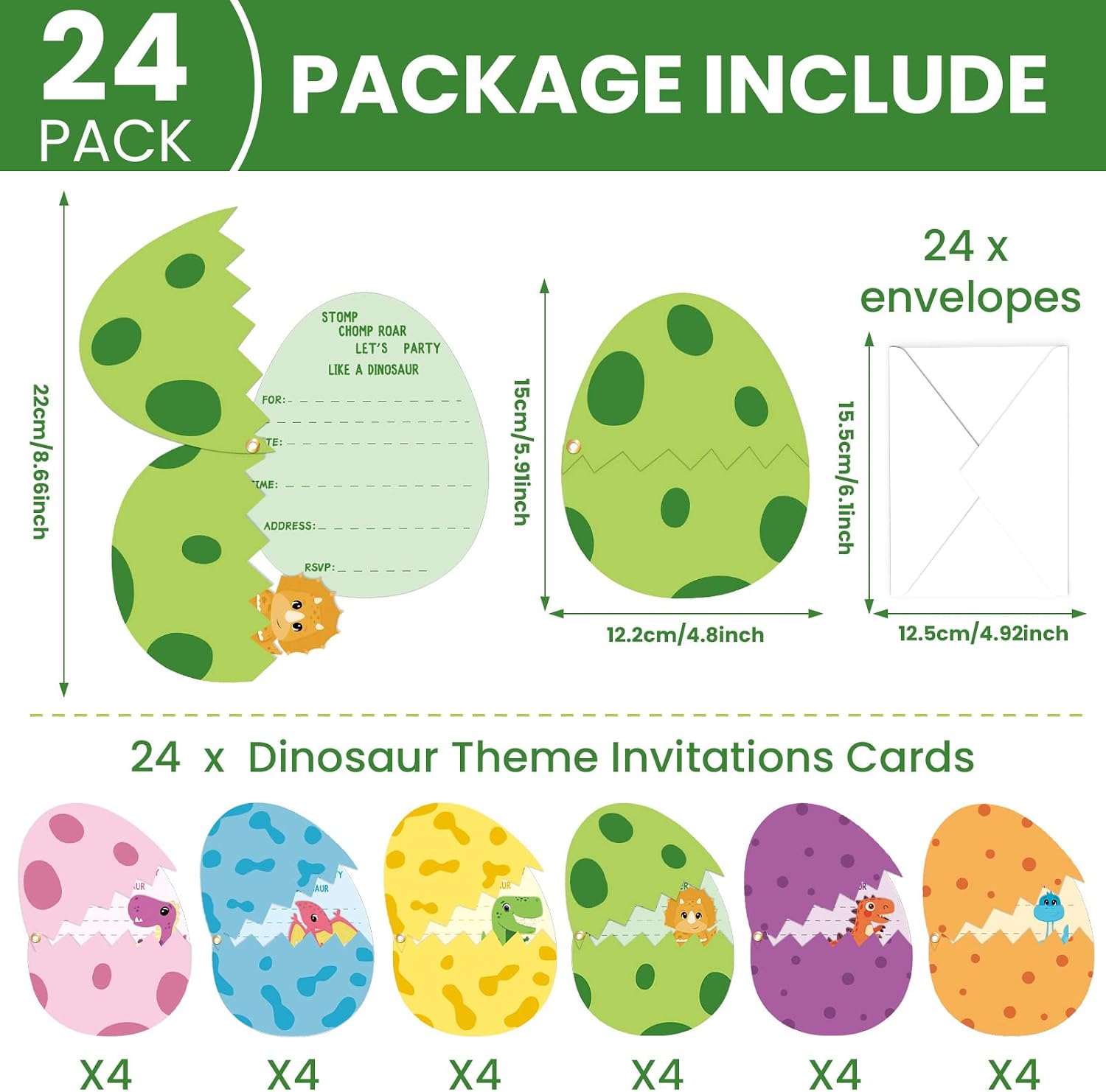 24 Pack Dinosaur Birthday Party Invitations Cards with Envelopes Dinosaur Party Supplies Fill In Birthday Dino Eggs Invite Cards Stickers for Kids Boys Girls Dinosaur Birthday Party Decorations Favor - Image 3