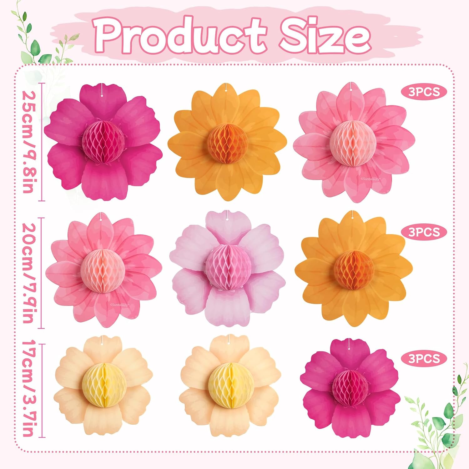 Paper Jazz Hanging Paper Flower Sunflower Honeycomb Party Decoration Pink Orange Spring Garden Themed Summer Party Supplies Large Paper Flower for Wall for Tea Party Baby Shower Wedding. - Image 3