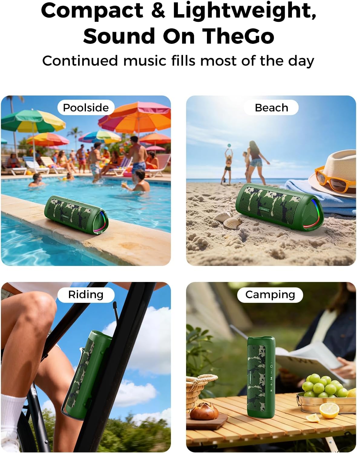 Bluetooth Speaker, 20W HD Sound, Portable Wireless, IPX5 Waterproof, Up to 24H Playtime, TWS Pairing, for Home/Party/Outdoor/Camping/Beach Essentials, Electronic Gadgets, Birthday Gift (Camo) - Image 7