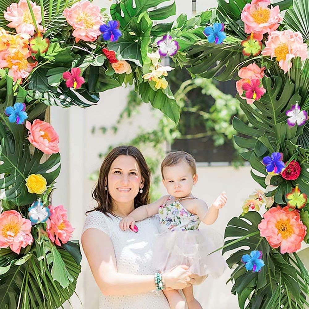 60Pcs Tropical Party Decorations Supplies Tropical Palm Leaves Hibiscus Flower Simulation Artificial Leaf for Hawaiian Luau Safari Party Jungle Beach Theme BBQ Birthday Parties Decorations Table Decor - Image 5