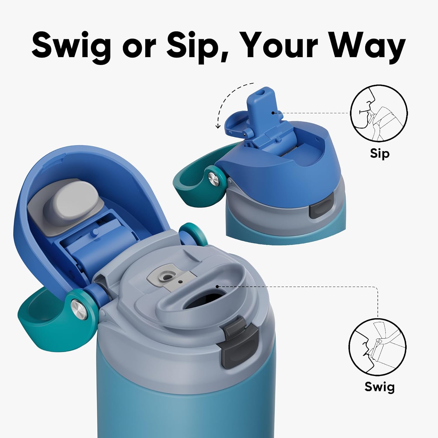 ENCOOL Leakproof Insulated Water Bottle with Straw Dual-Sip Water Bottle Bag-Safe Design for Work, Commute & Gym – Keeps Drinks Cold All Day, 24 oz, Teal Blue - Image 4