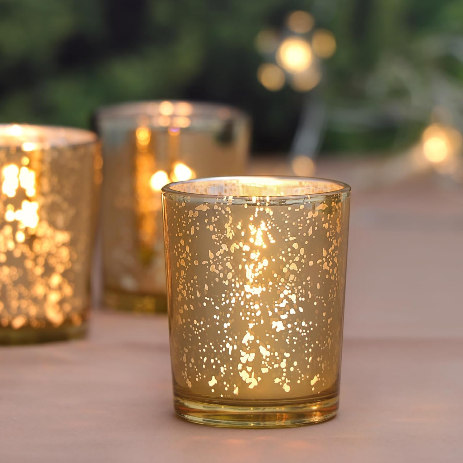 DARJEN 24 Pcs Gold Tea Lights Candles Holders for Wedding Centerpieces, Votive Candle Holders for Party Home Wedding Shower Decorations, Table - Mercury Glass Votives - Image 2