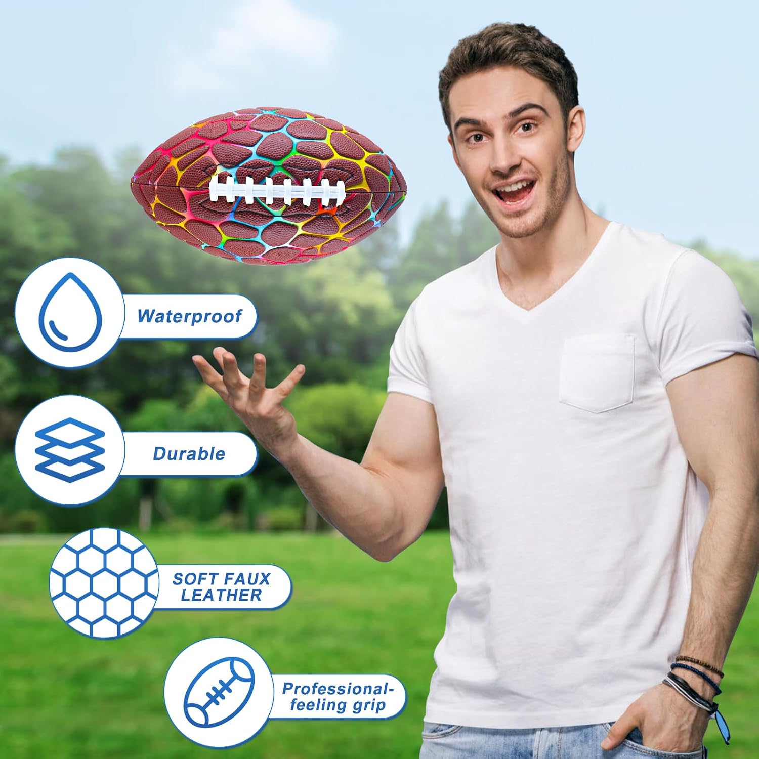 Jasonwell Pool Beach Water Football - Strong Grip Waterproof Football for All-Weather Play Pool Toys Beach Games Outdoor Sports Lake Toy Christmas Birthday Gifts for Kids Boys Teens Adults - Image 2