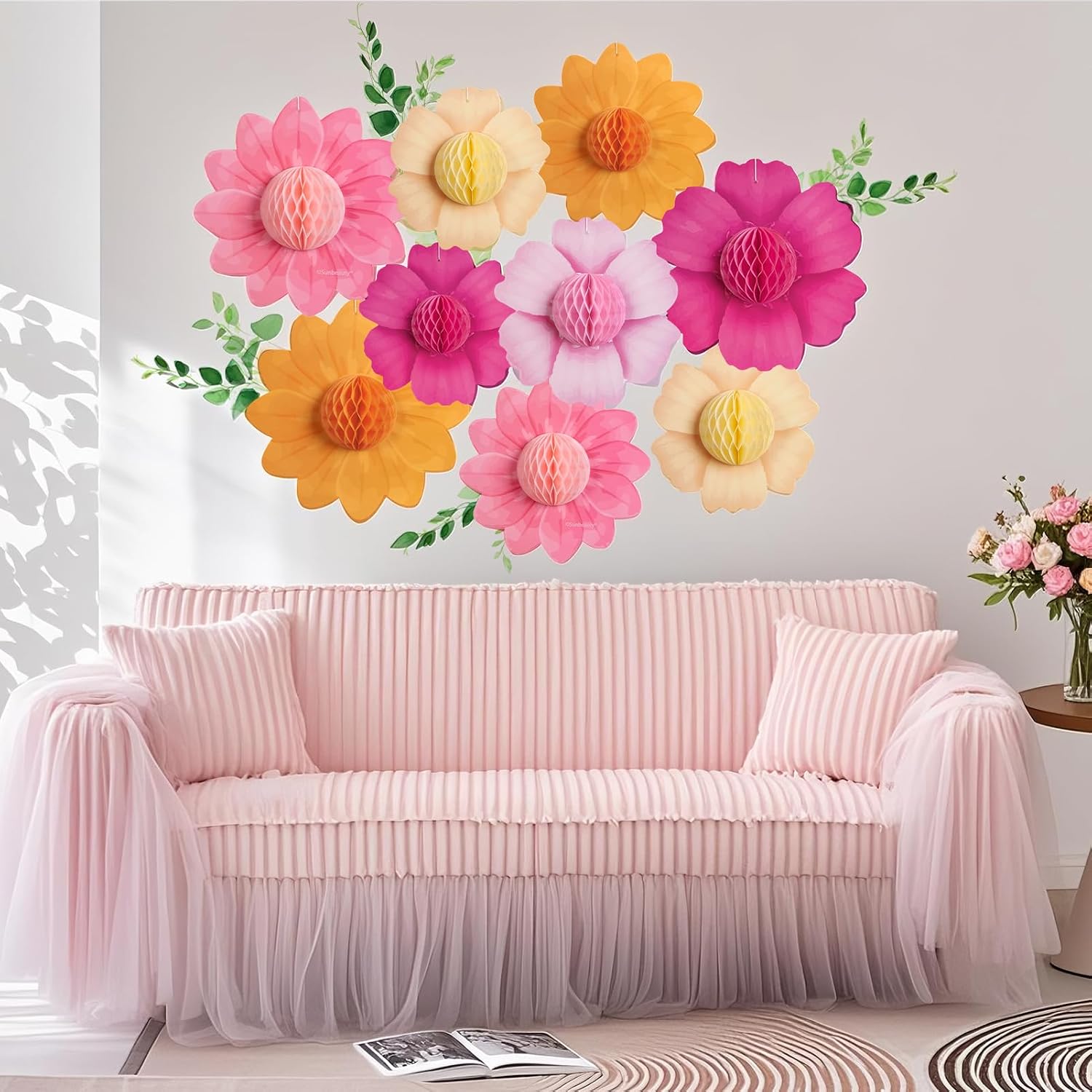 Paper Jazz Hanging Paper Flower Sunflower Honeycomb Party Decoration Pink Orange Spring Garden Themed Summer Party Supplies Large Paper Flower for Wall for Tea Party Baby Shower Wedding. - Image 9