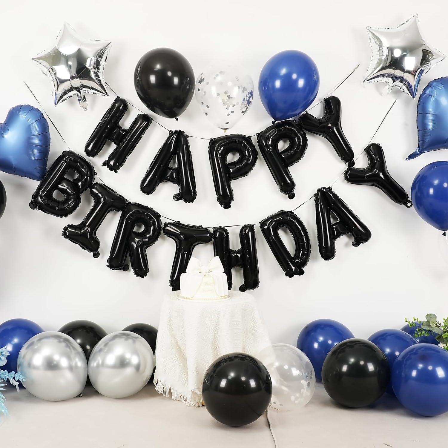 Navy Blue and Black Birthday Decorations for Men,Blue Black White Balloons Happy Birthdays Balloon Banner Silver Confetti Balloons for Men Boy Girls Women Adults Birthday Party Decorations - Image 4