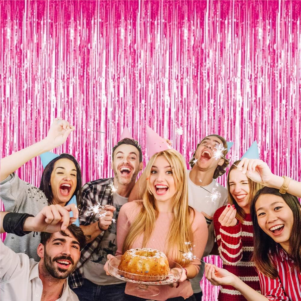 GOER 3.2 ft x 9.85 ft Metallic Tinsel Foil Fringe Curtains Party Photo Backdrop Party Streamers for Galentines Day, Birthday, Graduation, New Year Eve Decorations Wedding Decor (1 Pack, Hot Pink) - Image 4