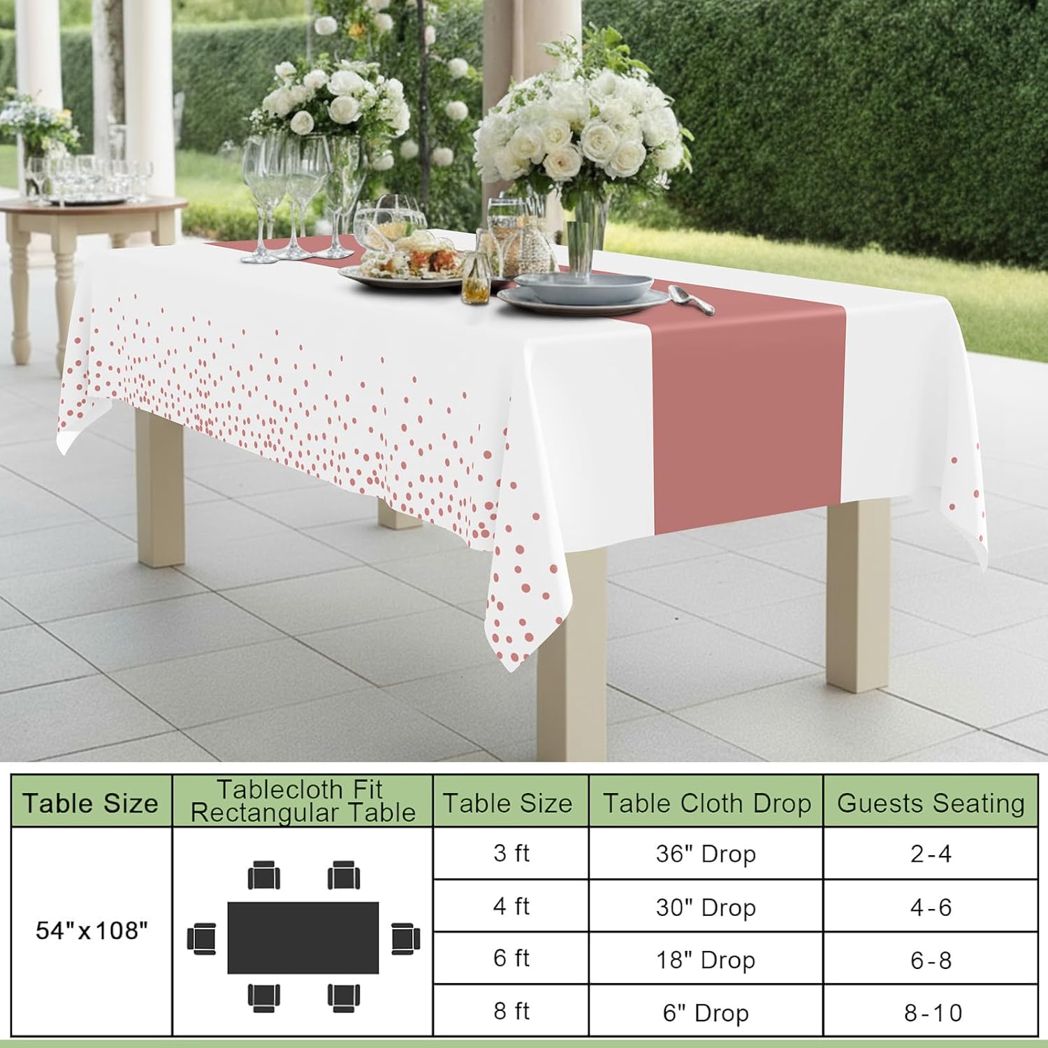 Smiry Plastic Table Cloth Disposable 3 Pack, 54 x 108 Inch Rectangle Waterproof Tablecloth, Printed Gold Table Runner Style for Birthday Weeding, Party, Sturdy & Leakproof, Rose Gold and White - Image 8