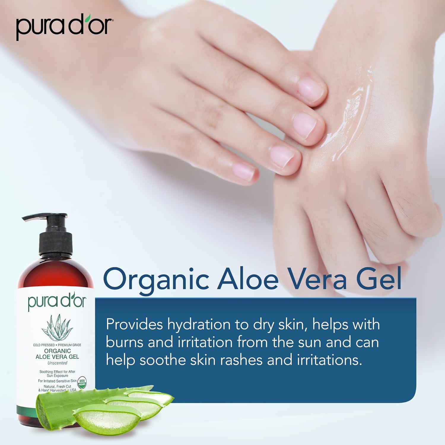 PURA D'OR 16 Oz ORGANIC Aloe Vera Gel - Unscented - All Natural - ZERO Artificial Preservatives - Deeply Hydrating & Moisturizing - Sunburn, Bug Bites, Rashes, Small Cuts, Eczema Relief - Skin & Hair - Image 6