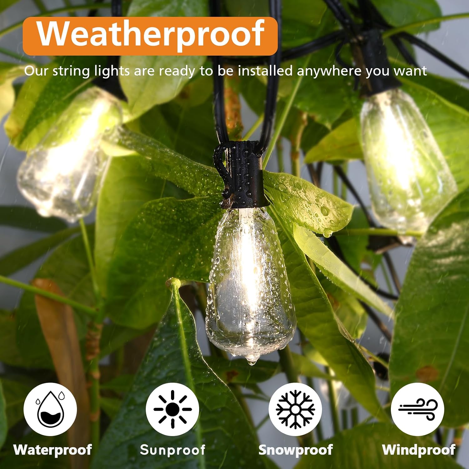 Brightever Dimmable Outdoor String Lights with Remote, 3 Colors in 1 LED Patio Light for Outside with 25+1 ST38 Edison Bulbs, 50FT 3 Modes Gazebo Lighting Waterproof for Camping, 2700K/4000K/5000K - Image 3