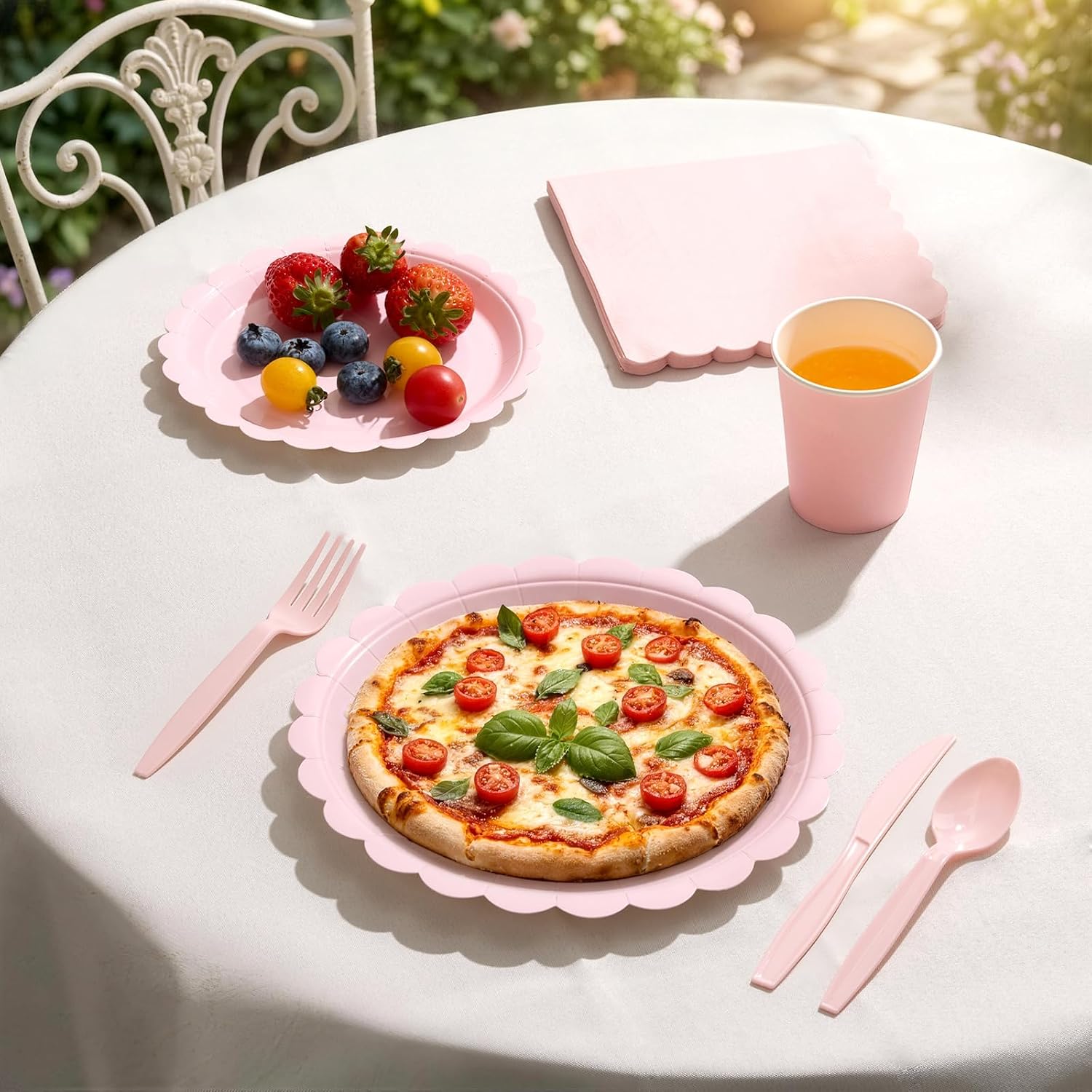 Goodluck 175 Pcs Pink Paper Plates Set, 25 Guest Party Supplies Includes Disposable Scalloped Party Plates, Napkins, Cups, Plastic Cutlery Set for Birthday, Bridal and Baby Shower - Image 8
