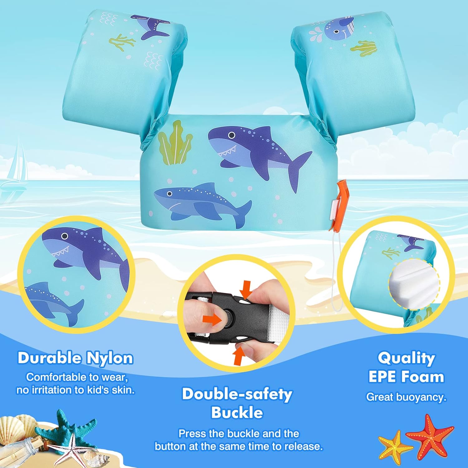 MoKo Swim Arm Band for Kids 20-30-40-50lbs, Toddler Swim Vest Cute Cartoon Swimming Wings Pool Floats Sleeve Children Water Sports Learning Swim Training Equipment, Blue - Image 3