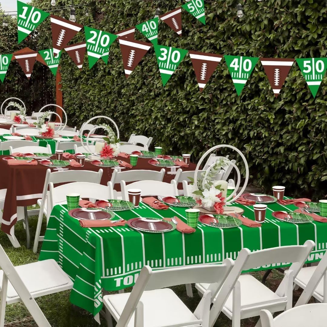 Gatherfun Football Party Supplies Kit Serve 24,Includes Dinner Plates, Dessert Napkins, Cups,Banner and Touchdown Tablecloth for Birthday Gameday Tailgate Decorations, Green (2023053002) - Image 3