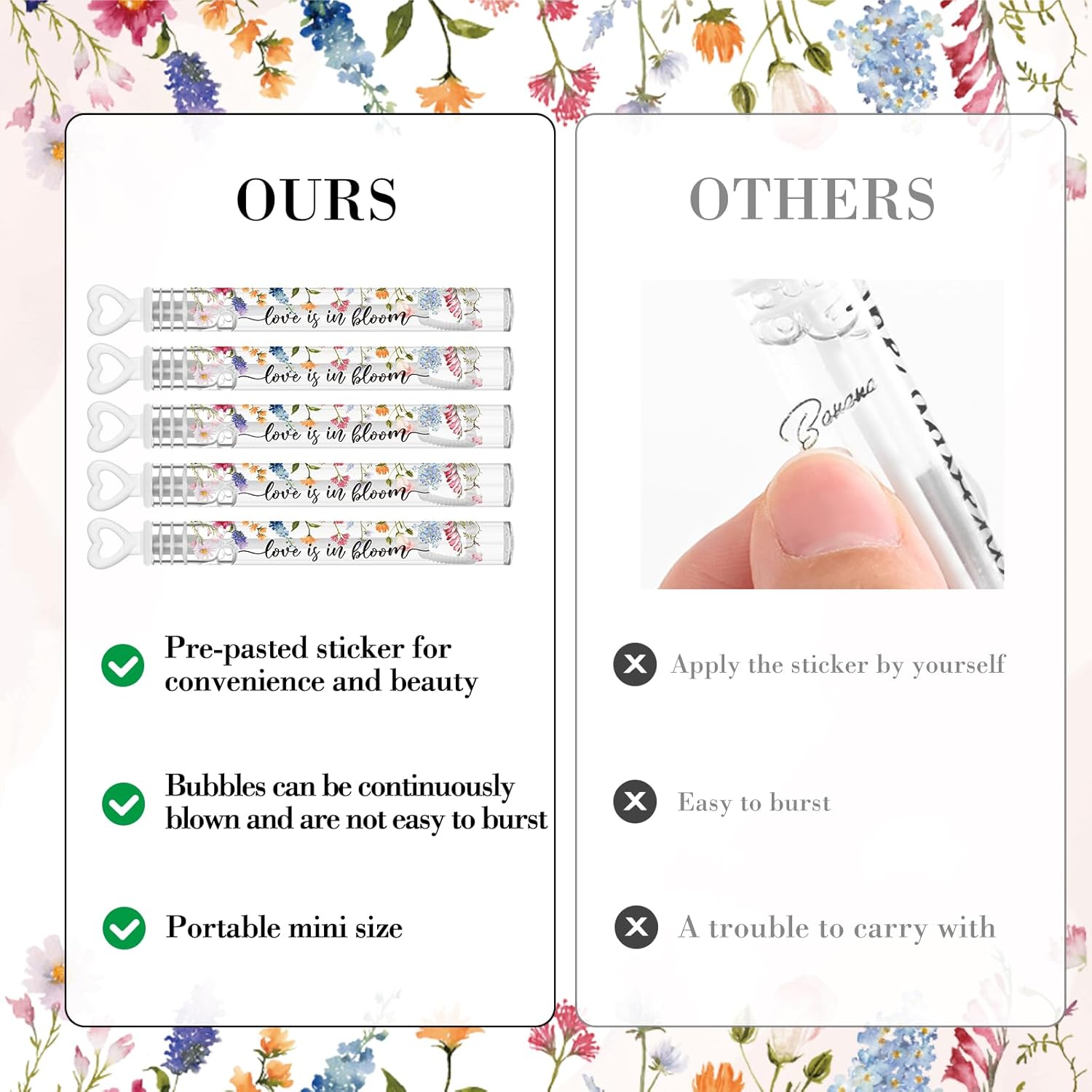 Hollowfly 120 Pack Wild Flower Wedding Mini Bubble Wands for a Wedding Bulk White Heart Bubble for Guests Send Off Wand Adults Bridal Exit Shower Party Supplies Valentine Anniversaries Celebration - Image 4