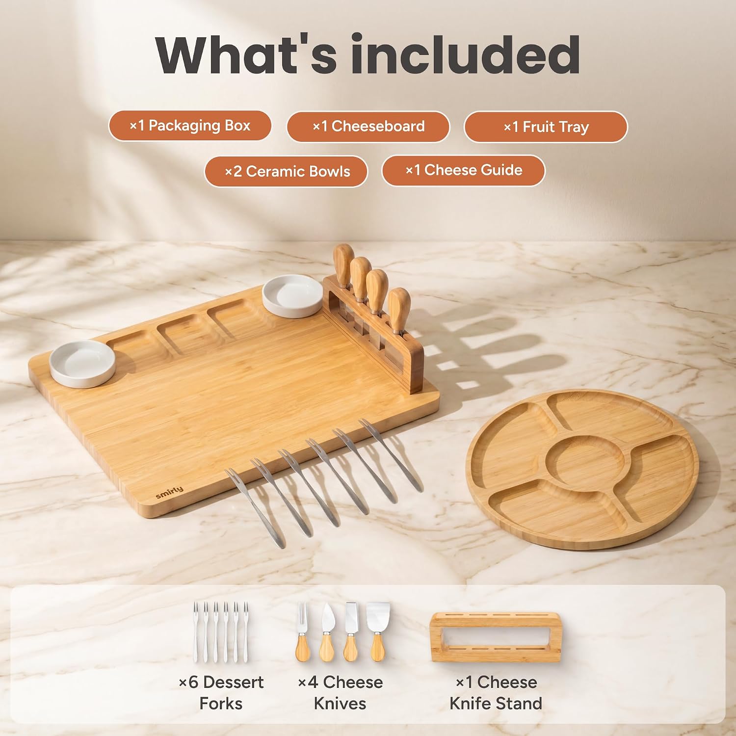 SMIRLY Charcuterie Boards Set, Large Cheese Board Set, Natural Bamboo Charcuterie Tray Cheese Platter with Accessories - Housewarming Gifts New Home, Wedding & Bridal Shower Gifts for Women, Couples - Image 2