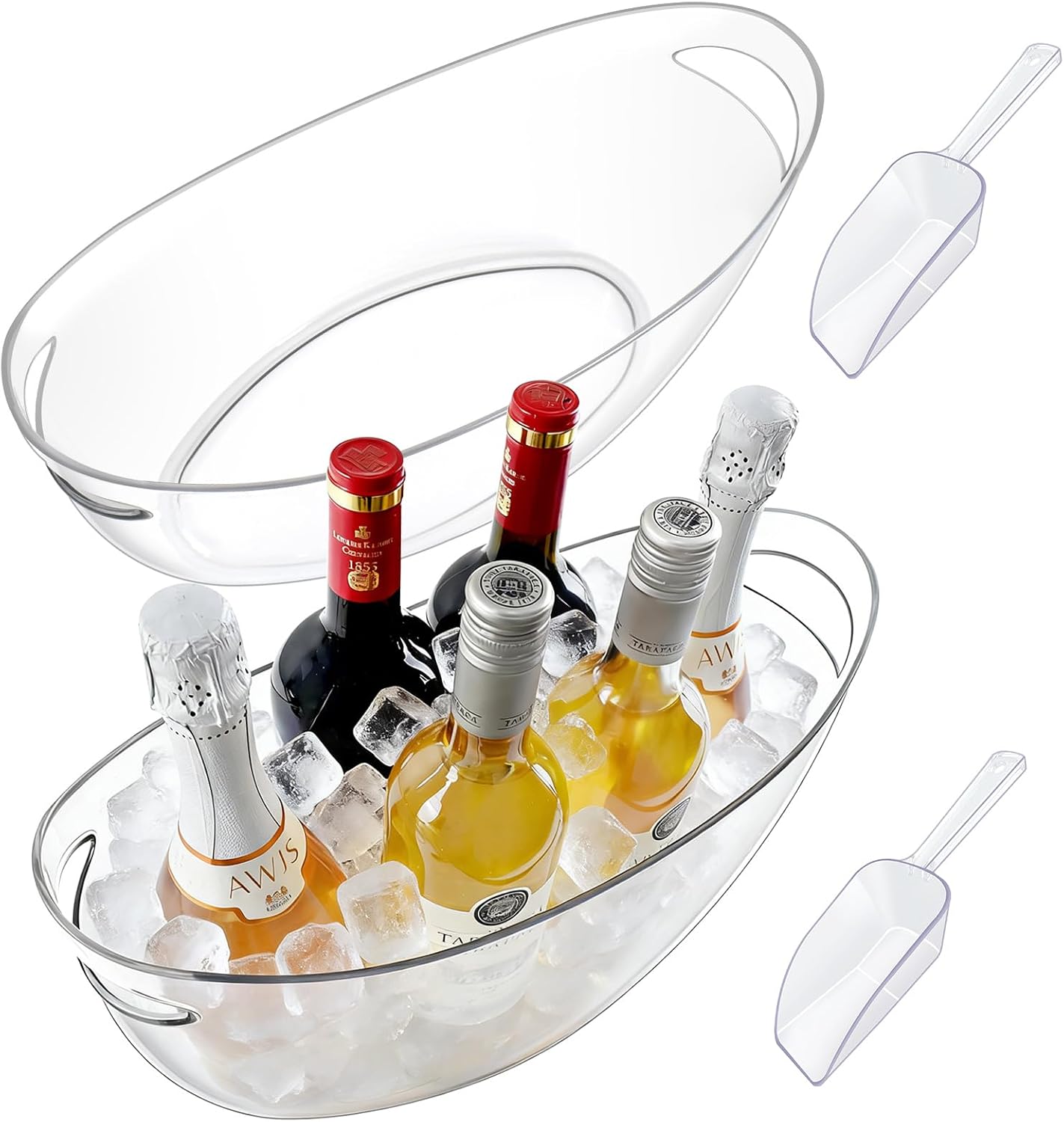 2-Pack Ice Buckets for Parties, 7.5L Clear Acrylic Beverage Tub | Ice Bucket with 2 Scoops,Large Champagne Bucket and Drink Bucket for Wine,Beer,Cocktails and Mimosa Bar Supplies