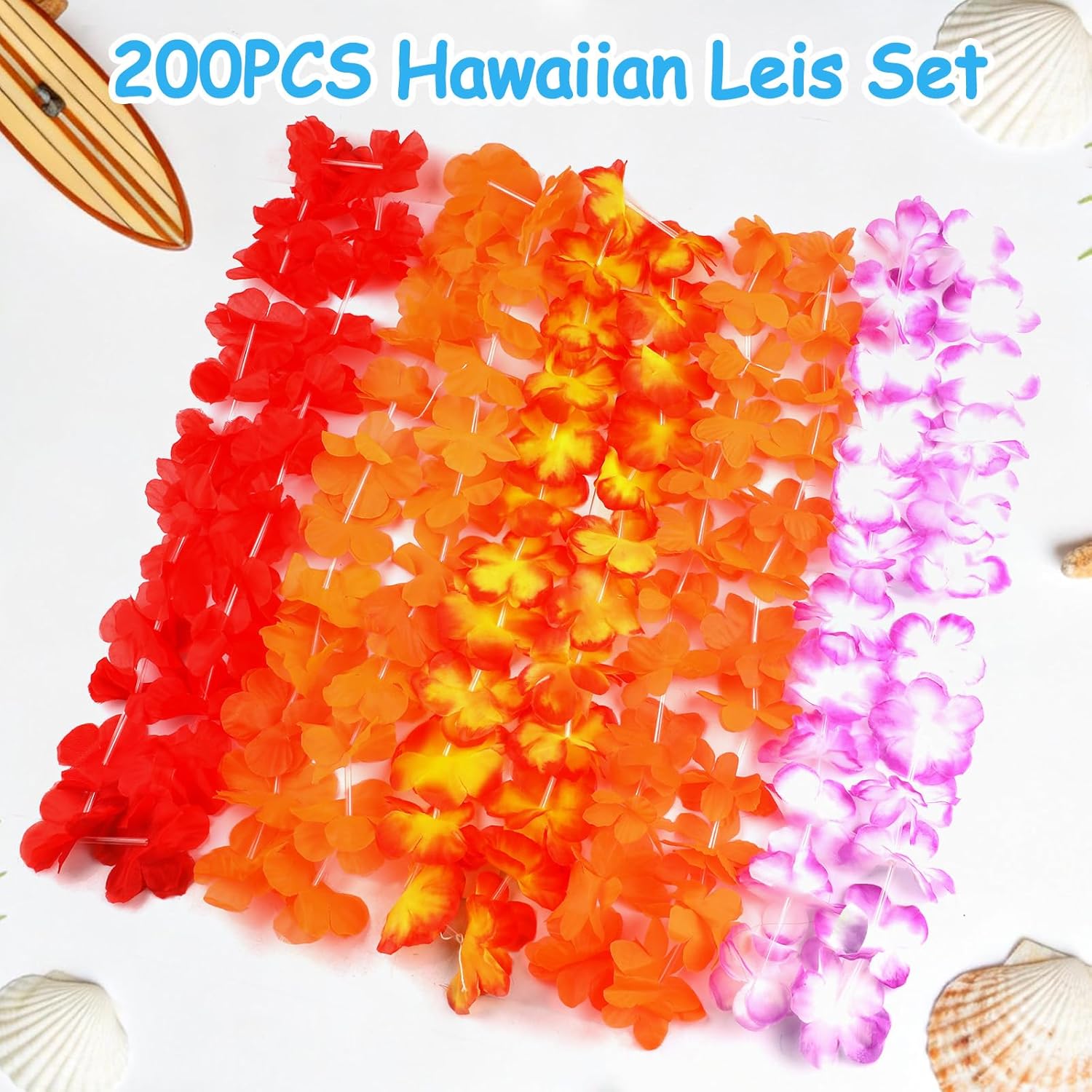 200 PCS Hawaiian Leis Bulk Colorful Tropical Flower Necklace for Luau Party Decorations, Summer Beach Party Favors, Hawaii Theme Birthday Decor, Pool Party Supplies, Hawaiian Garland, Silk Flower Lei - Image 3