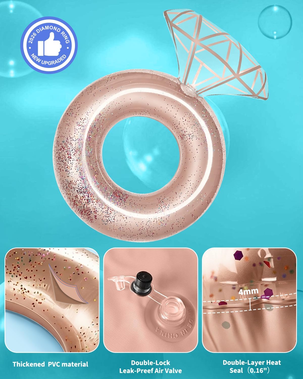 Bachelorette Pool Floats Adult, Inflatable Dimond Bride Ring Pool Float for Bachelorette Party, Engagement Party Decorations Swim Tube Favors for Beach Lake Wedding Decor Fun Toy Gifts - Image 4