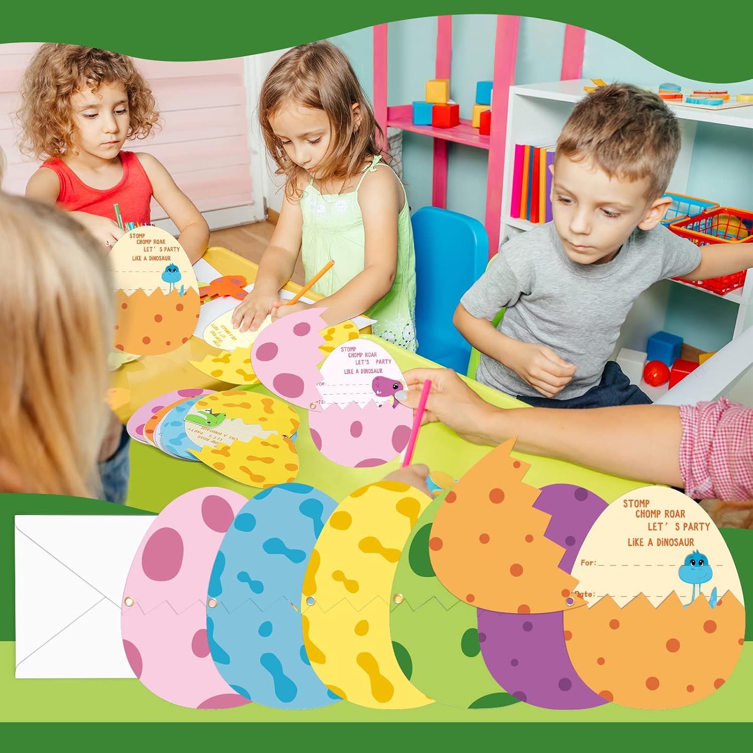 24 Pack Dinosaur Birthday Party Invitations Cards with Envelopes Dinosaur Party Supplies Fill In Birthday Dino Eggs Invite Cards Stickers for Kids Boys Girls Dinosaur Birthday Party Decorations Favor - Image 6