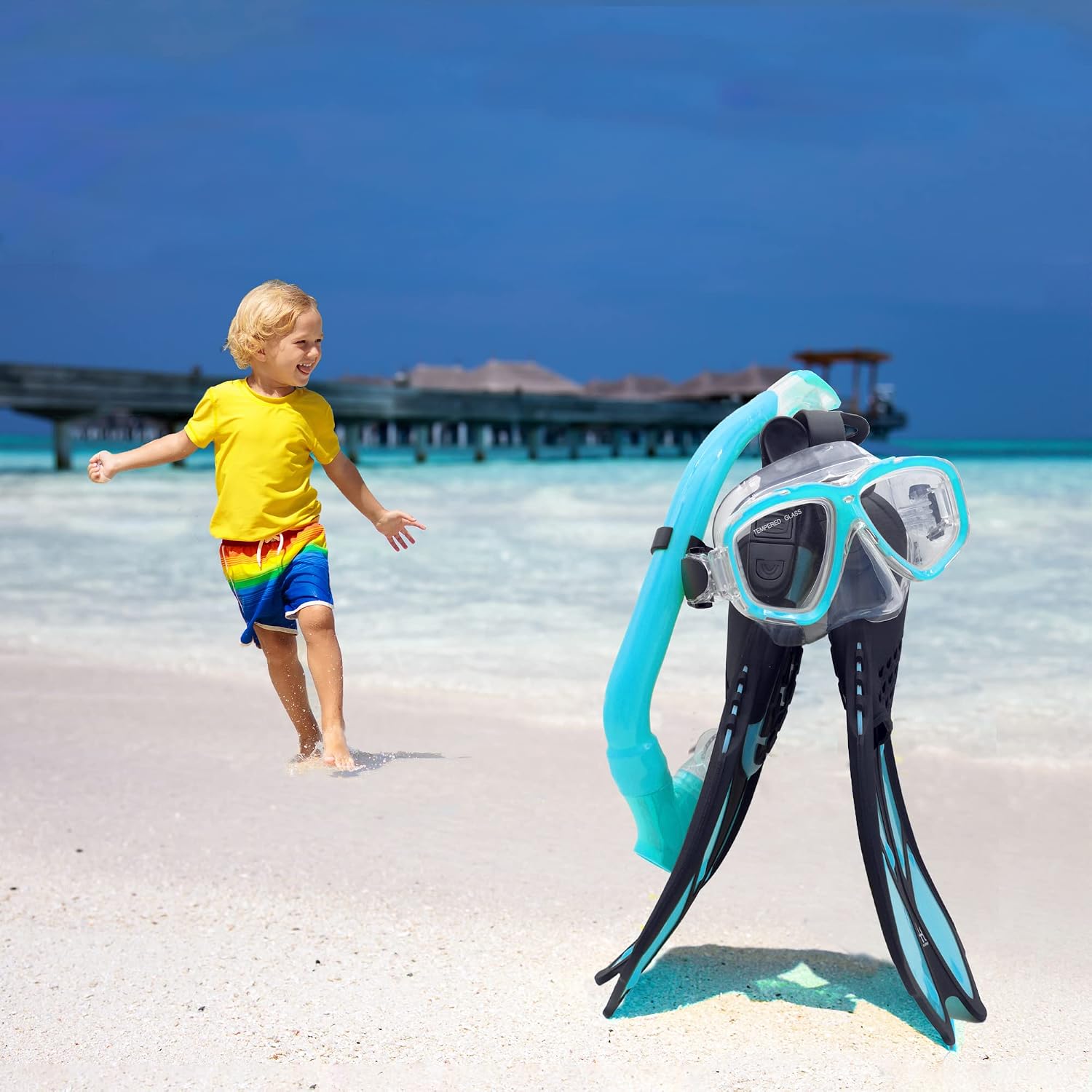 Kids Mask Fins Snorkel Set Snorkeling Packages, with Diving Mask, Snorkel, Adjustable Swim Fins, Mesh Bag, Anti-Fog Anti-Leak Snorkeling Gear for Kids for Snorkeling Swimming Diving - Image 5