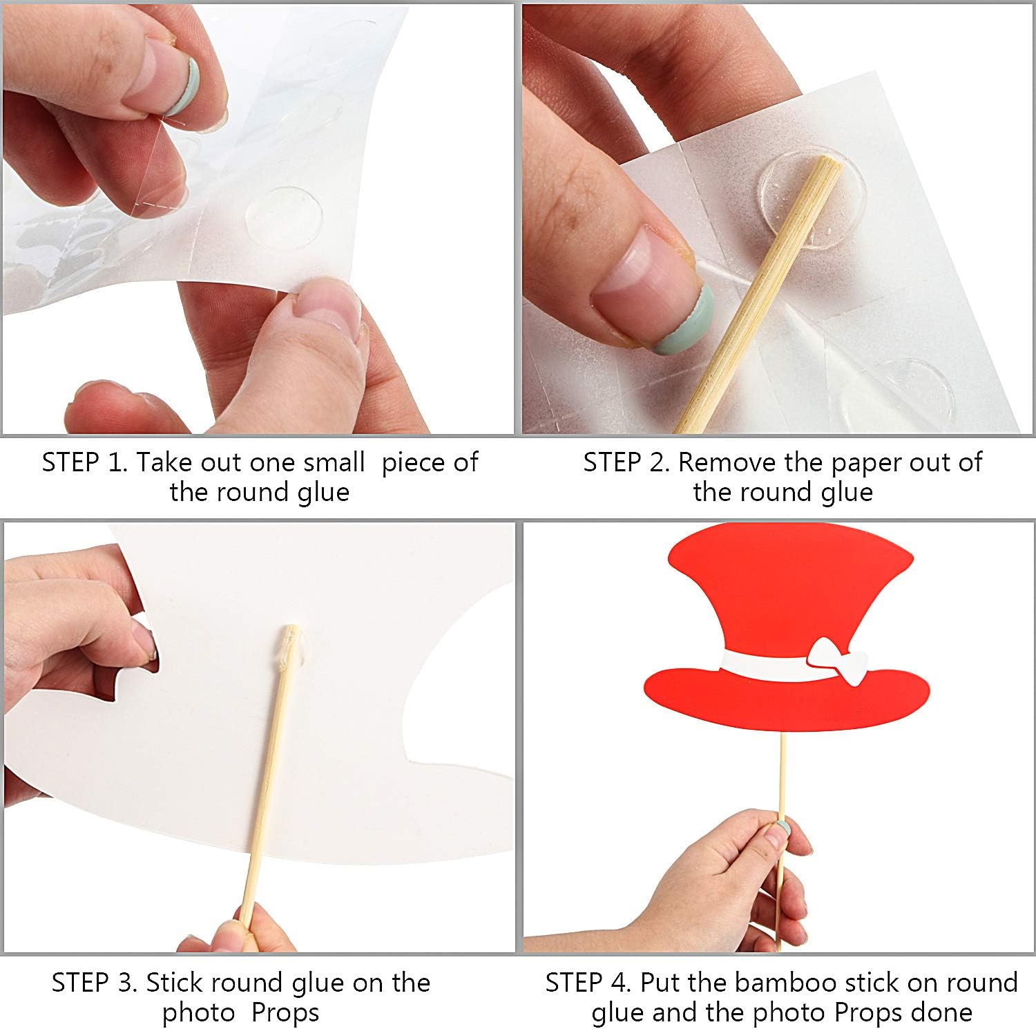Gejoy 60 Pcs Photo Booth Props DIY Kit Funny Selfie Props Accessories for Grad Wedding Prom Party Supplies Favors with Mustache on a Stick, Hats, Glasses, Mouth, Bowler, Bowties(Classic) - Image 4