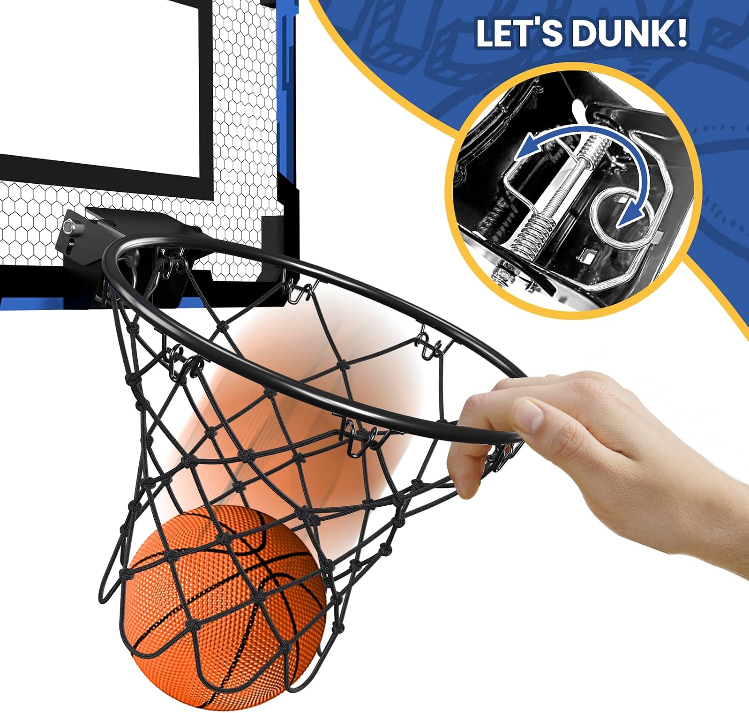 QDRAGON Mini Basketball Hoop, Over The Door Indoor, with 3 Balls/Inflator/Breakaway Rim, Basketball Toy Gifts for Kids and Adults, Suit for Bedroom/Office/Outdoor, Blue Hoop - Image 4