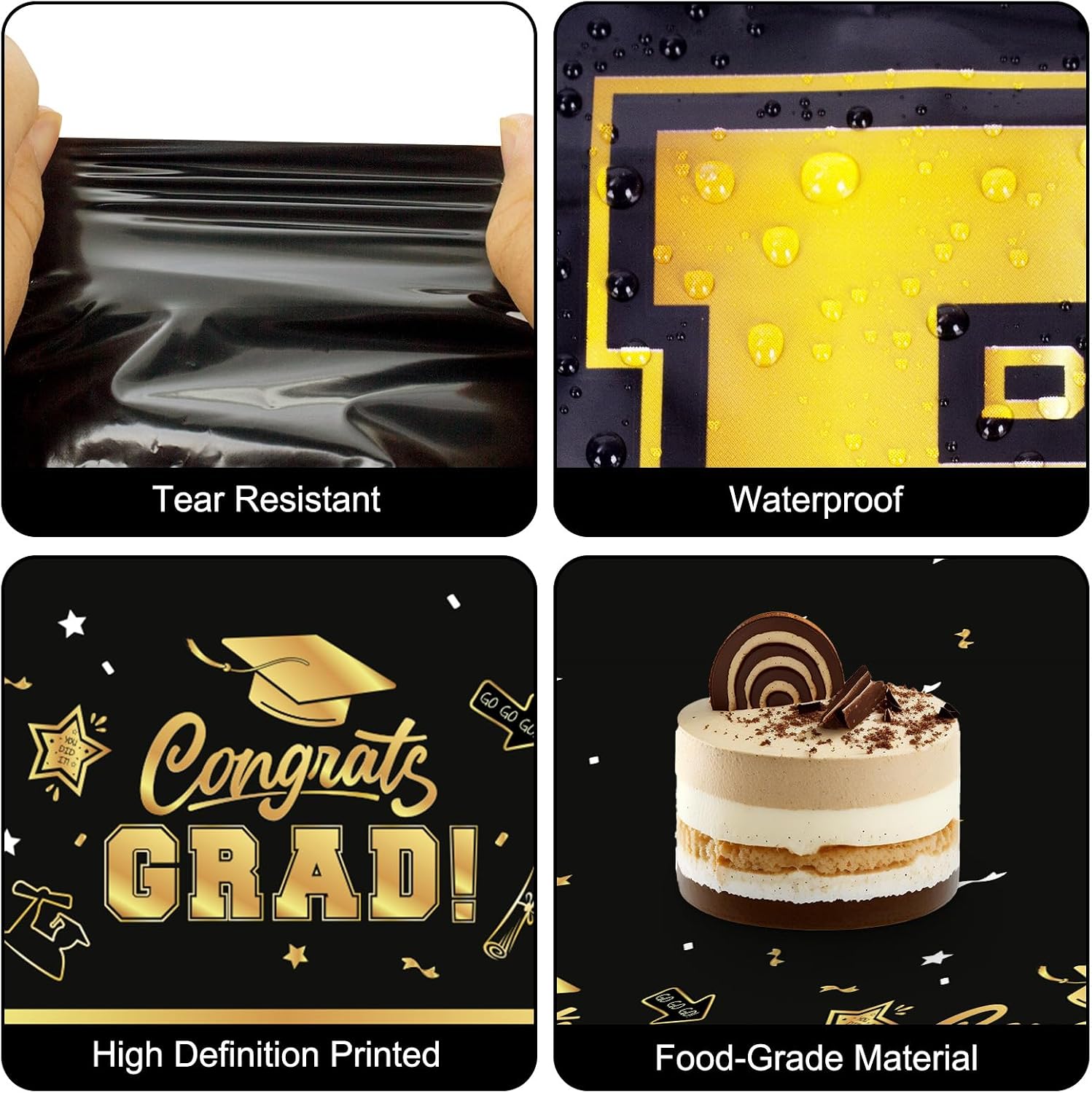2 Pack Graduation Tablecloth - Congrats Grad Table Cloths, Plastic Disposable Rectangle Black Gold Class of 2026 Table Cover for Graduation Tables Decorations Party Decor Supplies Favors,108 x 54 Inch - Image 4