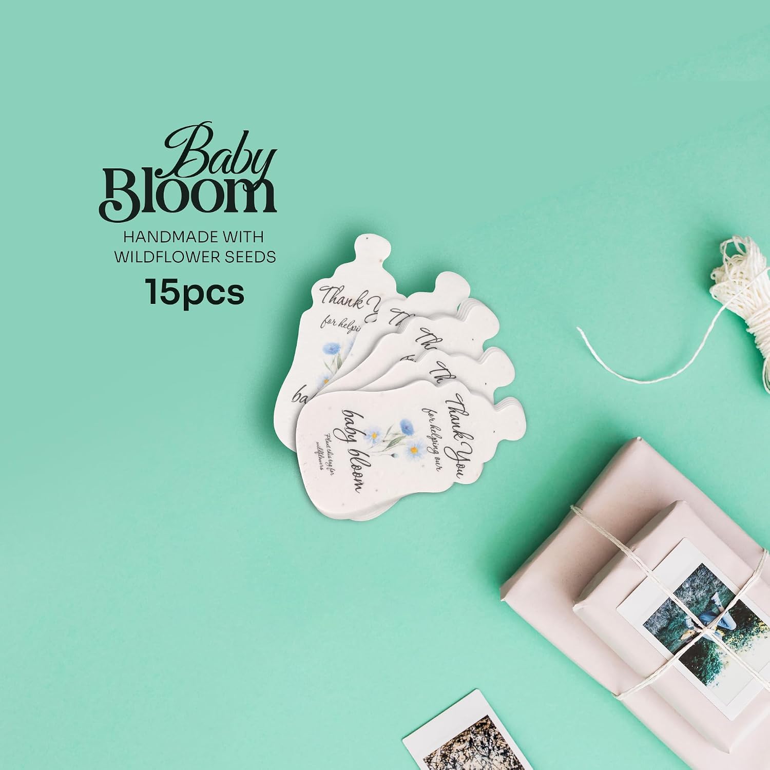 15pcs Blue Baby Bottle-Shaped Gift Tags with Wildflower Seeds - Writable Gift Wrap Tags for Baby Showers, Mother's Day Present, Party Favors, DIY Crafts, & Earth Day Decorations - Image 3