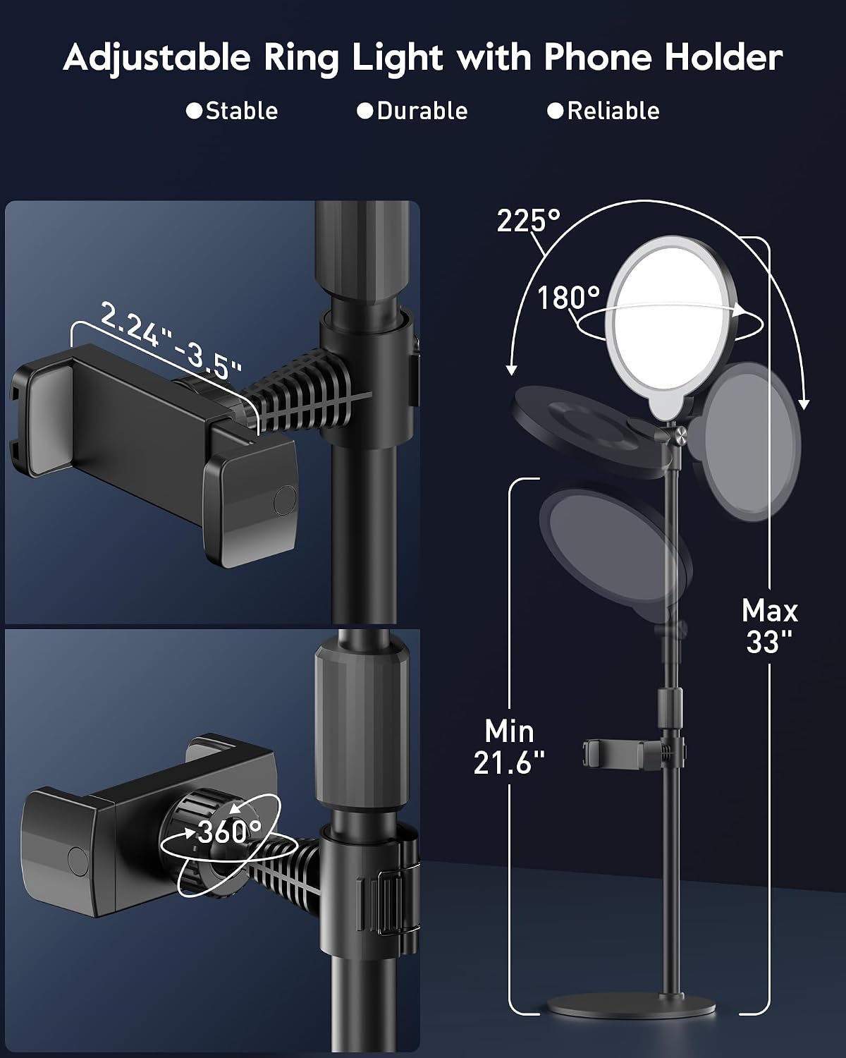 Dimmable Ring Light with Stand for Desk, Adjustable Desk Light for Video Recording, 30 Light Modes Video Conference Lighting, Zoom Lighting for Computer, Webcam, Podcast, Calls, Home Office, CRI 97.8 - Image 5
