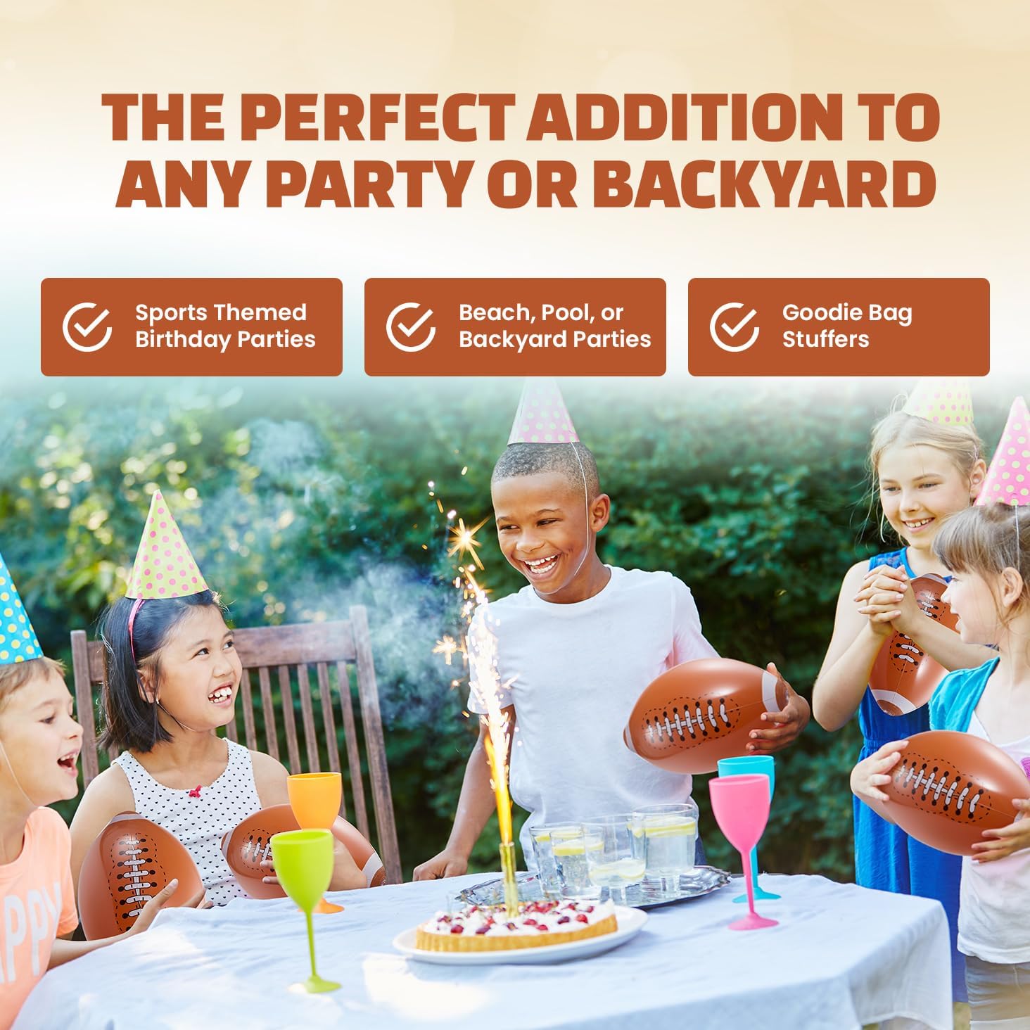 Bedwina 12-Pack 16" Inflatable Footballs for Football Party Decorations & Party Favors – Blow-Up Sports-Themed Beach Balls for Game Day & Birthday Supplies, Goodie Bag Stuffers - Image 4