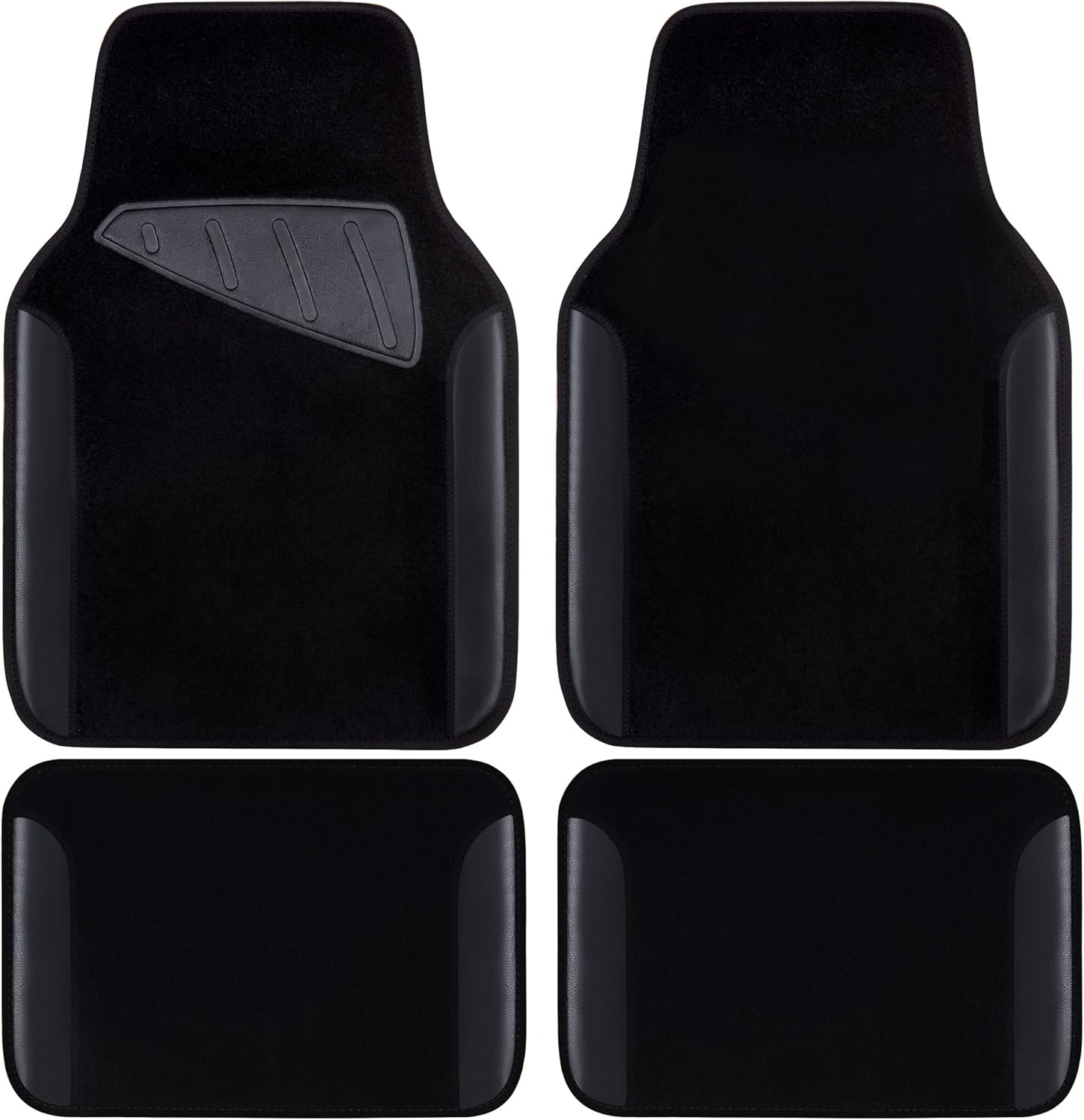 CAR PASS Waterproof Universal Fit Car Floor Mats, Faux Leather Car Carpet Mats, Black Car Mats with Anti-Slip Nibbs Backing & Driver Heel Pad Fit for SUV,Vans,sedans, Trucks,Set of 4pcs(All Black)