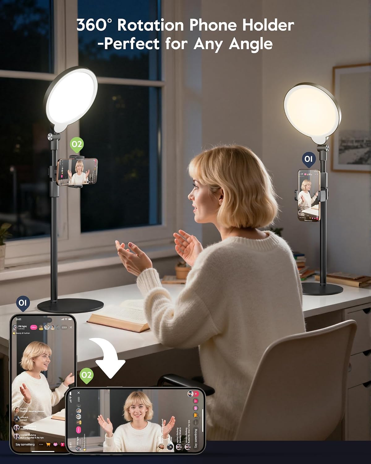 Dimmable Ring Light with Stand for Desk, Adjustable Desk Light for Video Recording, 30 Light Modes Video Conference Lighting, Zoom Lighting for Computer, Webcam, Podcast, Calls, Home Office, CRI 97.8 - Image 7