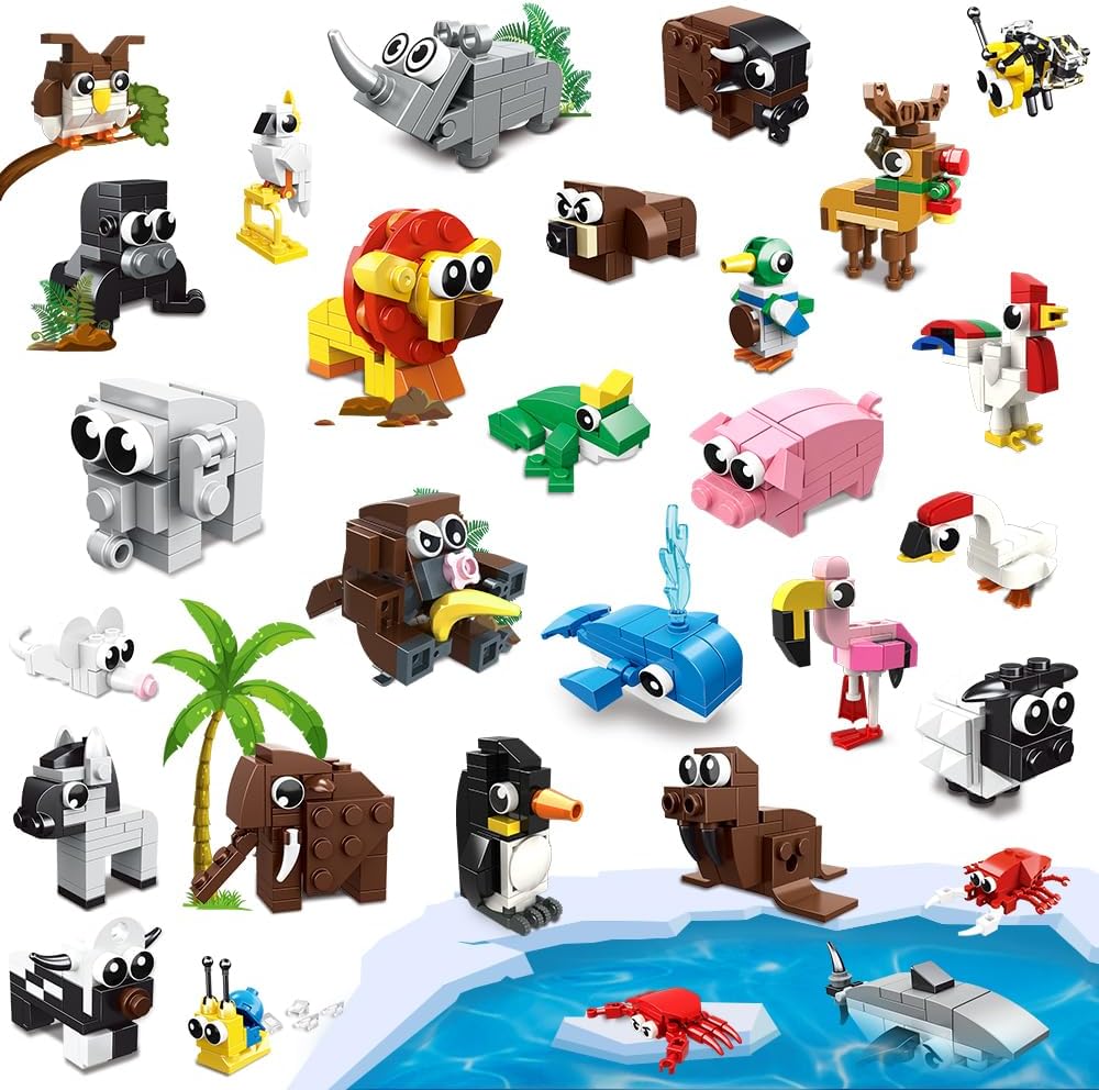 HOGOKIDS 30 Packs Party Favors for Kids - 867PCS Mini Animal Building Blocks Sets for Classroom Prizes Goodie Bag Fillers Valentines Easter Gift Exchange for Student Boys Girls Ages 6+