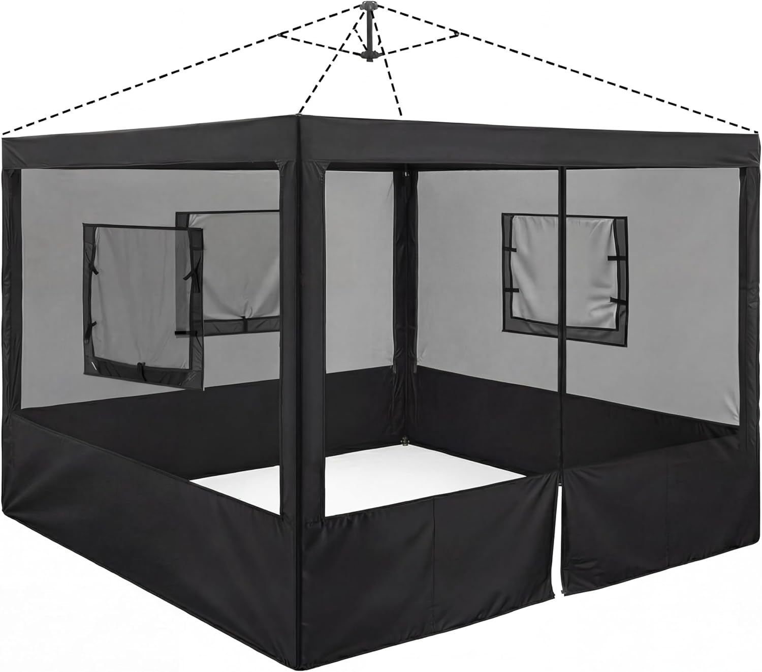 4 Pcs Food Booth Sidewall Kit for 10' x 10' Outdoor Serving Food Tents, Thickened Insect Proof Mesh Sidewall Kit with Roll-up Windows for Vendor Tent Event Market(Classic,Black)