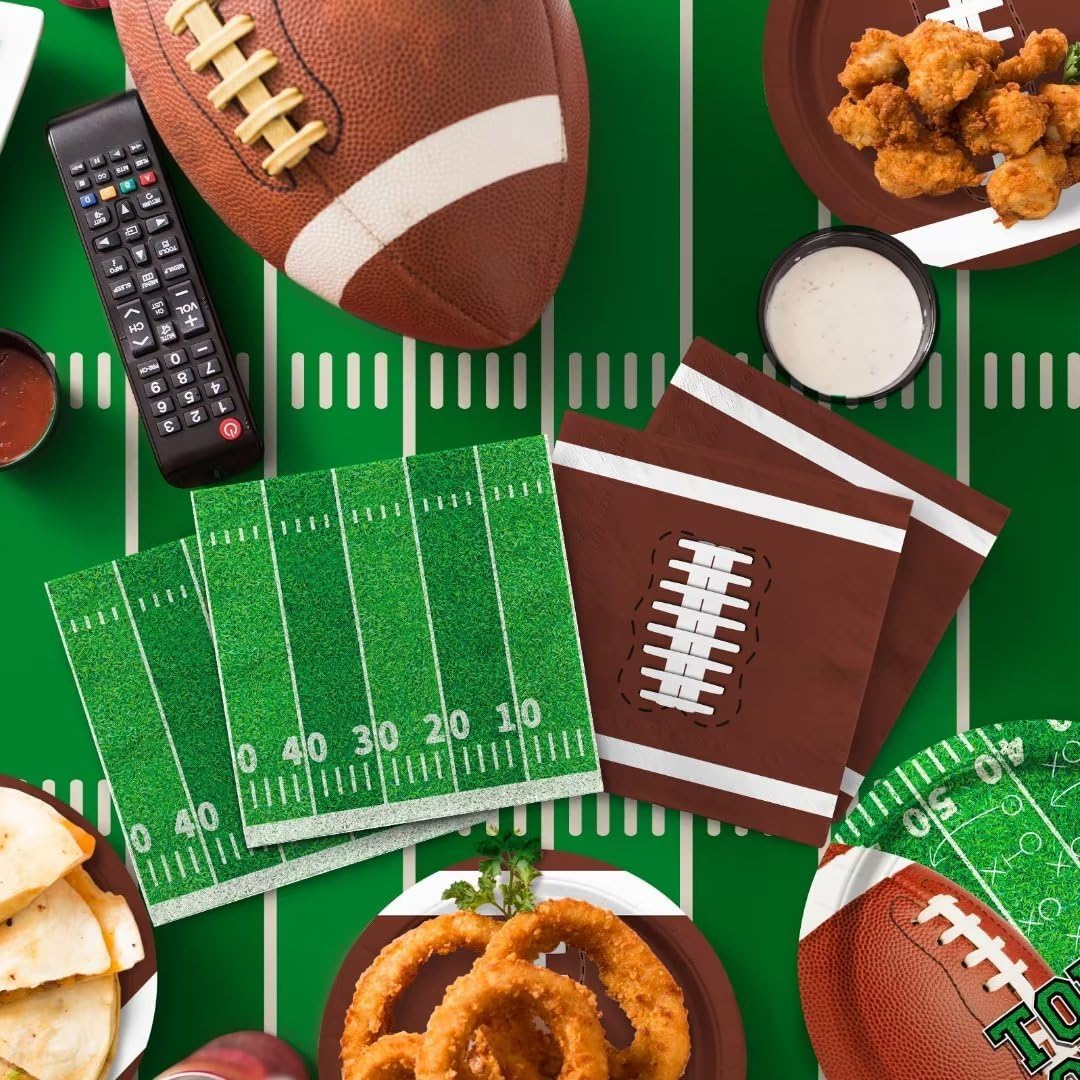 Gatherfun Football Party Supplies Kit Serve 24,Includes Dinner Plates, Dessert Napkins, Cups,Banner and Touchdown Tablecloth for Birthday Gameday Tailgate Decorations, Green (2023053002) - Image 5