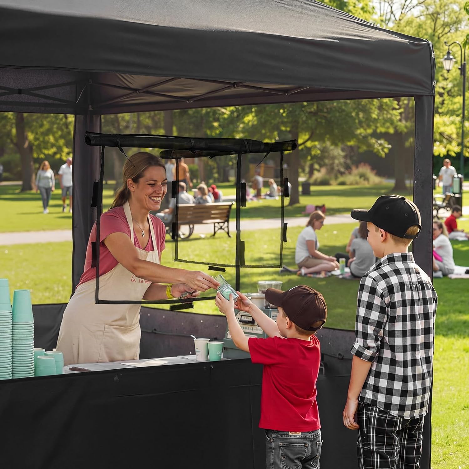 4 Pcs Food Booth Sidewall Kit for 10' x 10' Outdoor Serving Food Tents, Thickened Insect Proof Mesh Sidewall Kit with Roll-up Windows for Vendor Tent Event Market(Classic,Black) - Image 2