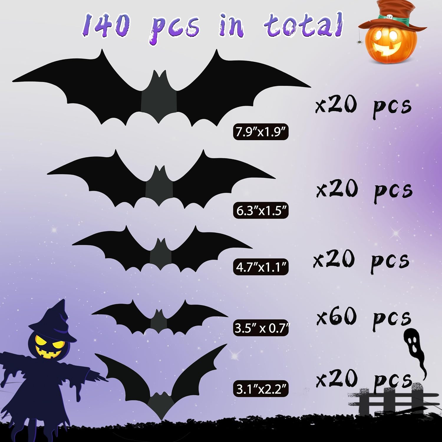 TDHDIKE Halloween Party Supplies & Decorations 140Pcs Realistic PVC 3D Black Scary Bat Wall Stickers for Creepy Home & Indoor Decor DIY Wall Decal Bathroom Decor - Image 5