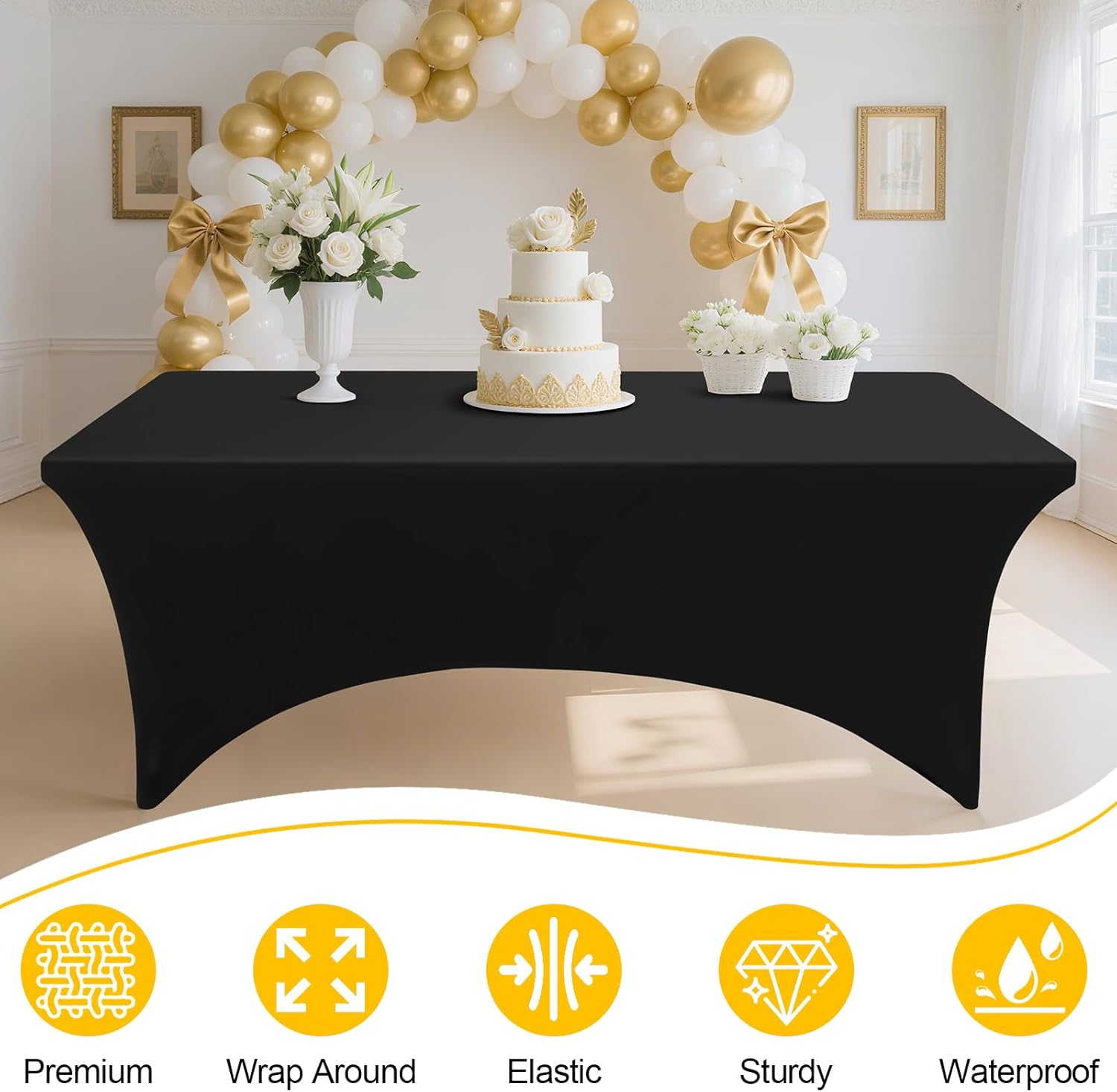 Smiry 2 Pack Spandex Table Cloth 6FT, Elastic Fitted Stretch Tablecloths, Washable and Wrinkle Free Rectangular Patio Table Cover for Outdoor, Wedding, Banquet & Parties (Black, 72Lx30Wx30H Inch) - Image 3