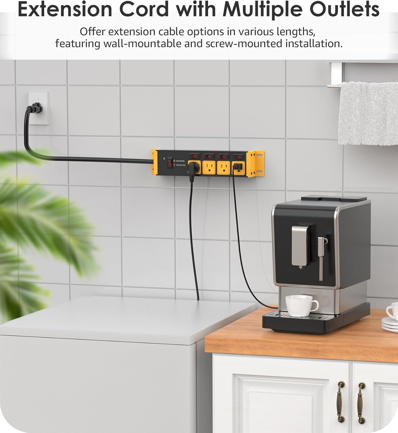 CCCEI 12 Gauge Outdoor Long Extension Cord with Multiple Outlets, 20 Amp Individual Switches Heavy Duty Surge Protector Power Strip, Garage Wall Mount Outlet Extender. 100 FT, Yellow. - Image 6