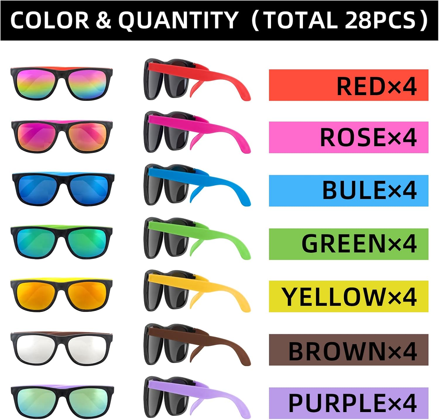 Neon Party Sunglasses,28 Pack 7 Colors Bulk Sunglasses for Adults and Teens,80’s Retro Style Party Favors for Summer Pool,Beach,Birthday,Graduation,Outdoor Party Supplies,Goody Bag Favors - Image 2