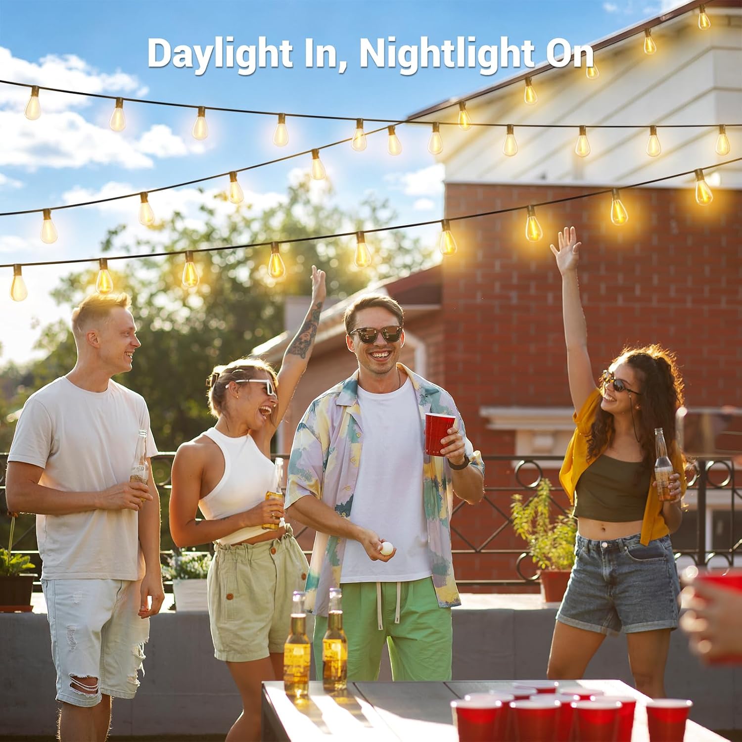 100FT Solar String Lights Outdoor Waterproof, 35+1 LED Solar Powered Lights with Remote Control, 3 Light Modes & Dimmable, USB-C Charging for Patio, Backyard, Garden, Camping - Image 8