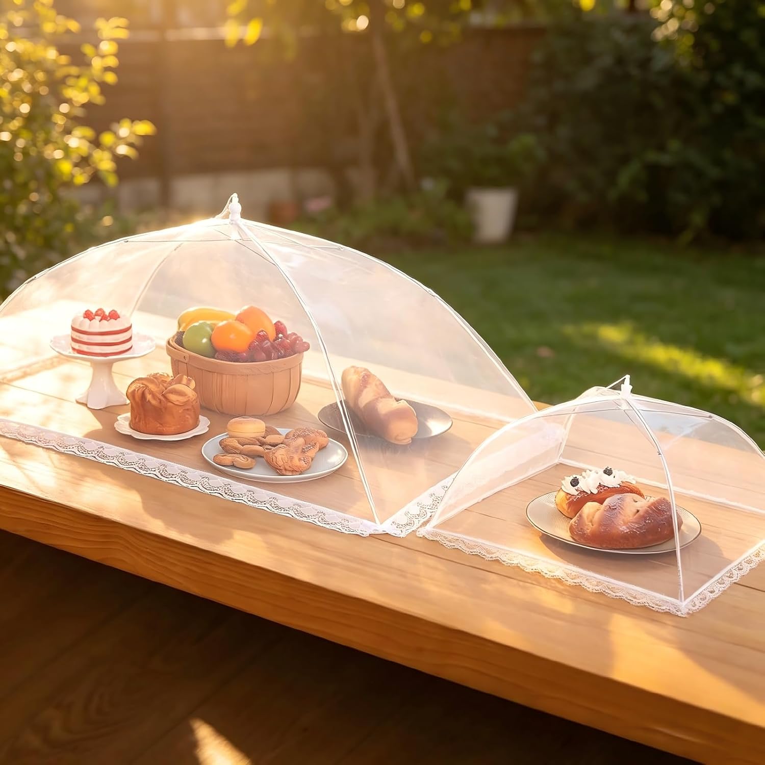 Food Covers for Outside - 2 Extra Large (40 x 25 in) & 6 Large (17 x 17 in) Food Tents/Food Covers for Outdoors Mesh Screen, Picnic Pool Party Supplies, Pop-Up and Collapsible - Image 2