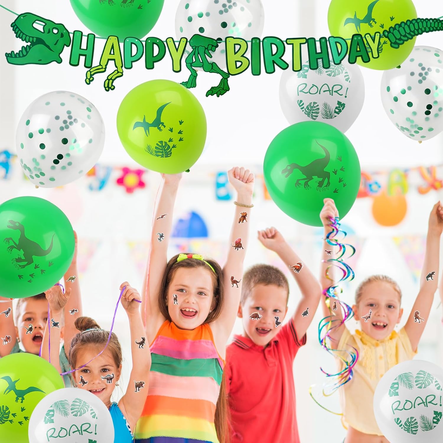 208pcs Dinosaur Birthday Party Decorations For Boys, Dinosaur Themes Birthday Party Supplies Serve 20 with Disposable Plates,Napkins,Cups,Cutlery Set, Banner,Tablecloth,Cake Topper,Ballons,Stickers - Image 2