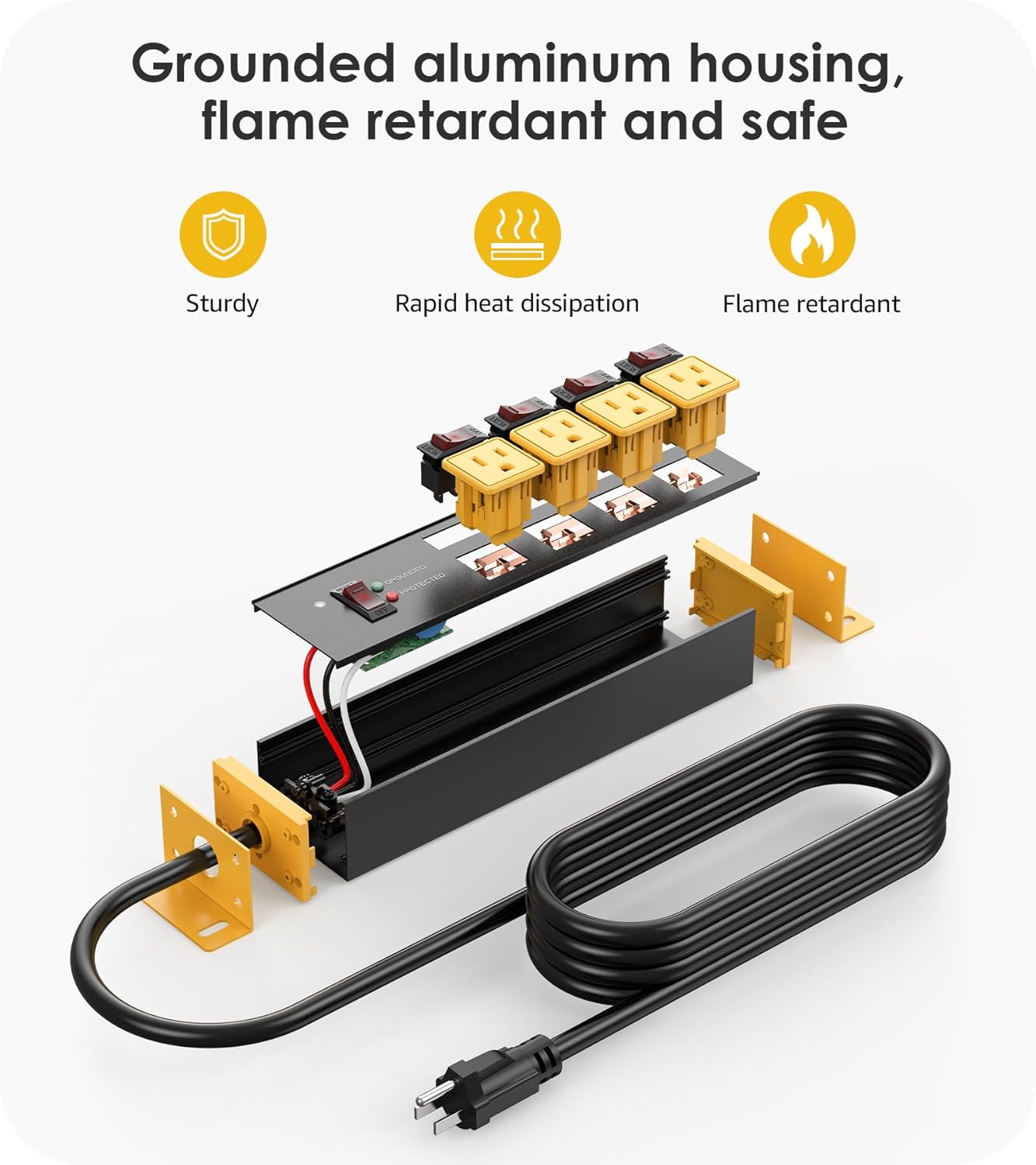 CCCEI 12 Gauge Outdoor Long Extension Cord with Multiple Outlets, 20 Amp Individual Switches Heavy Duty Surge Protector Power Strip, Garage Wall Mount Outlet Extender. 100 FT, Yellow. - Image 5