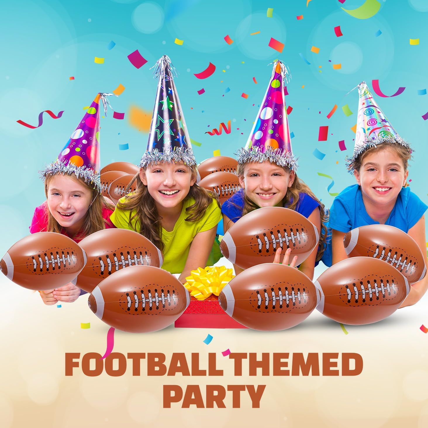 Bedwina 12-Pack 16" Inflatable Footballs for Football Party Decorations & Party Favors – Blow-Up Sports-Themed Beach Balls for Game Day & Birthday Supplies, Goodie Bag Stuffers - Image 2