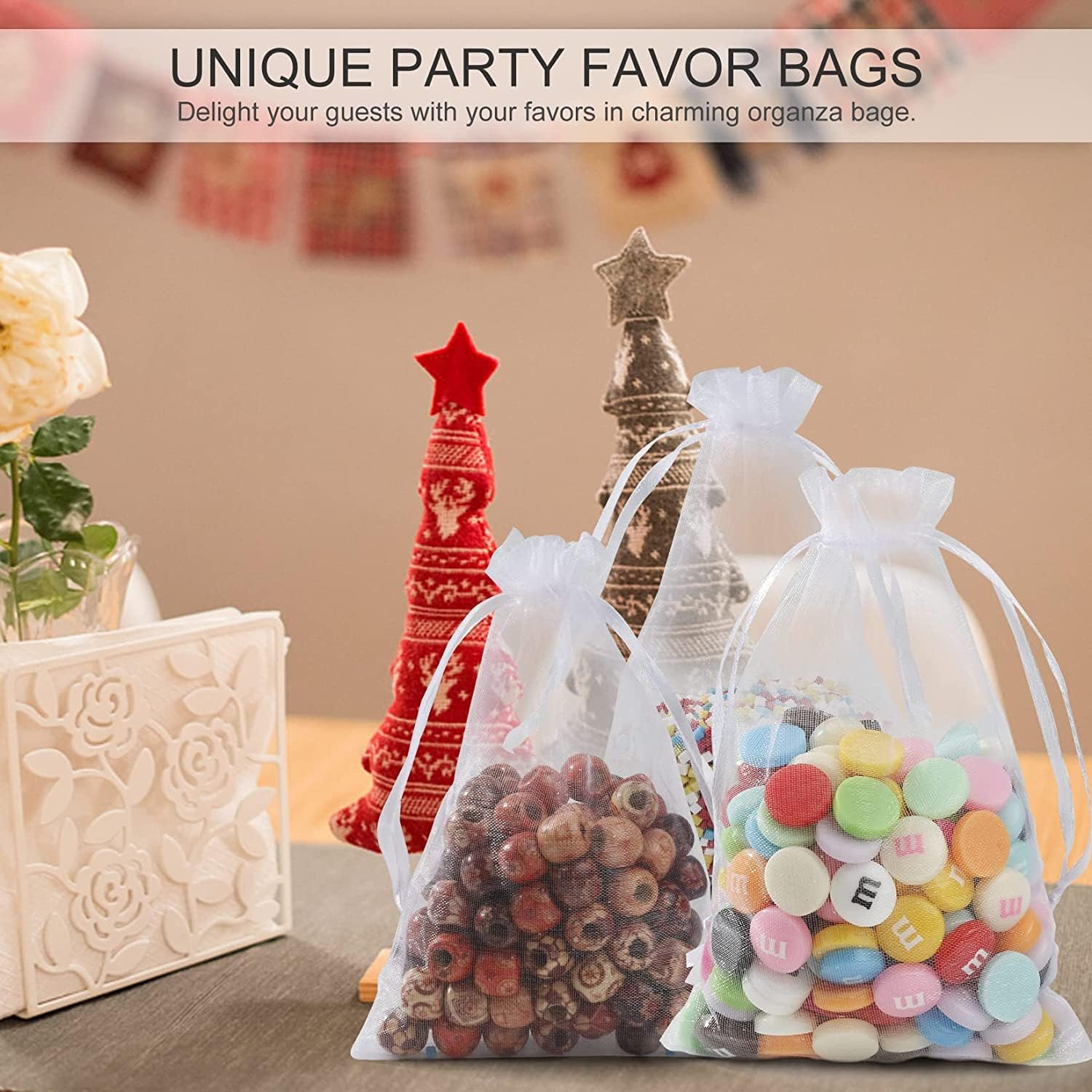 ANZNKU 50 Pack Organza Bags 5 x 7 in White Small Mesh Gift Bags Bulk Drawstring for Wedding Party Favors, Little Goodie Bag for Candy Jewelry Soap Makeup, Treat Sachet Pouch for Baby Shower Graduation - Image 4