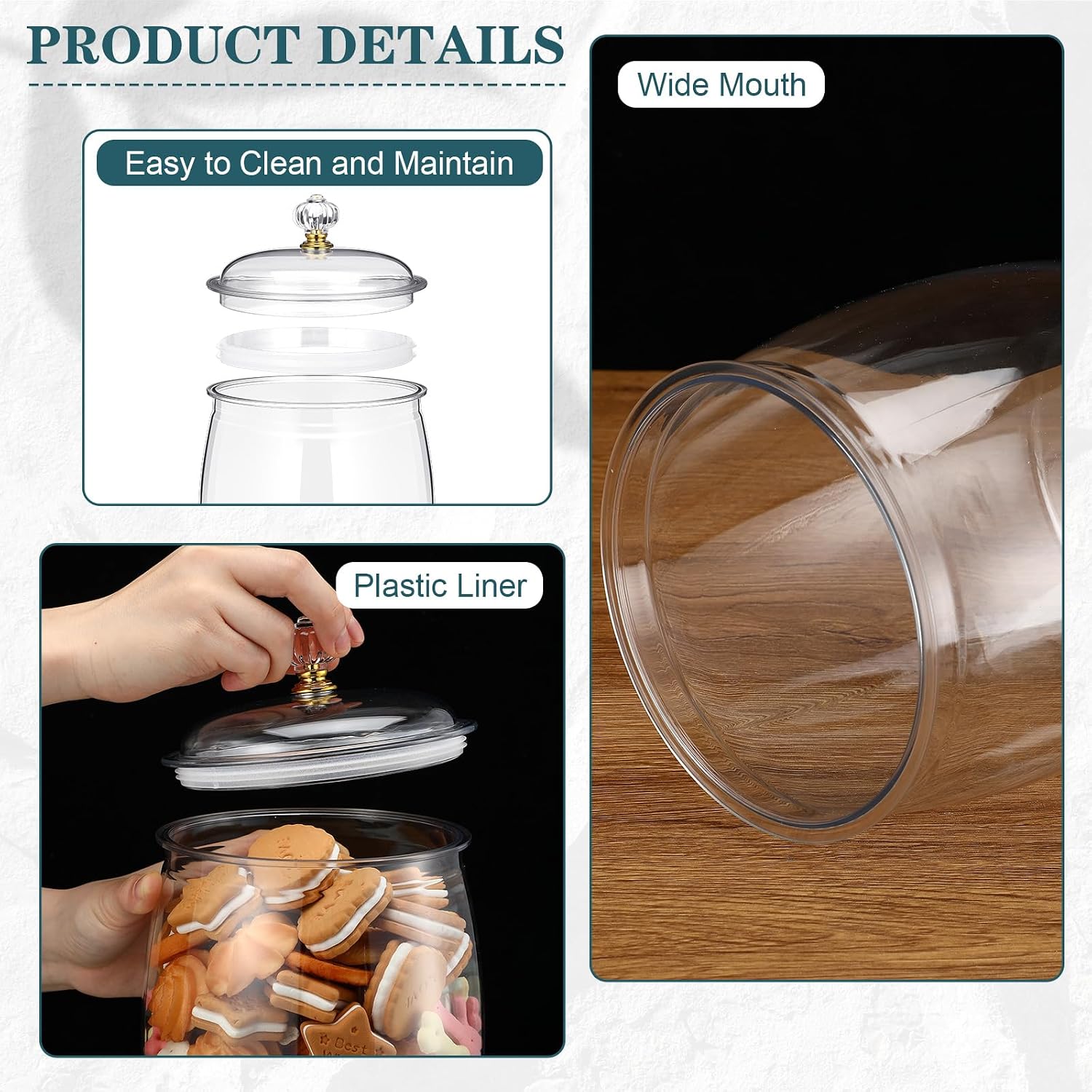 Nuogo 6 Pcs Plastic Candy and Cookie Jar with Lids Decorative Apothecary Jars Candy Buffet Containers Clear Airtight Food Storage Canister Home Decoration(64 oz,Classic) - Image 4